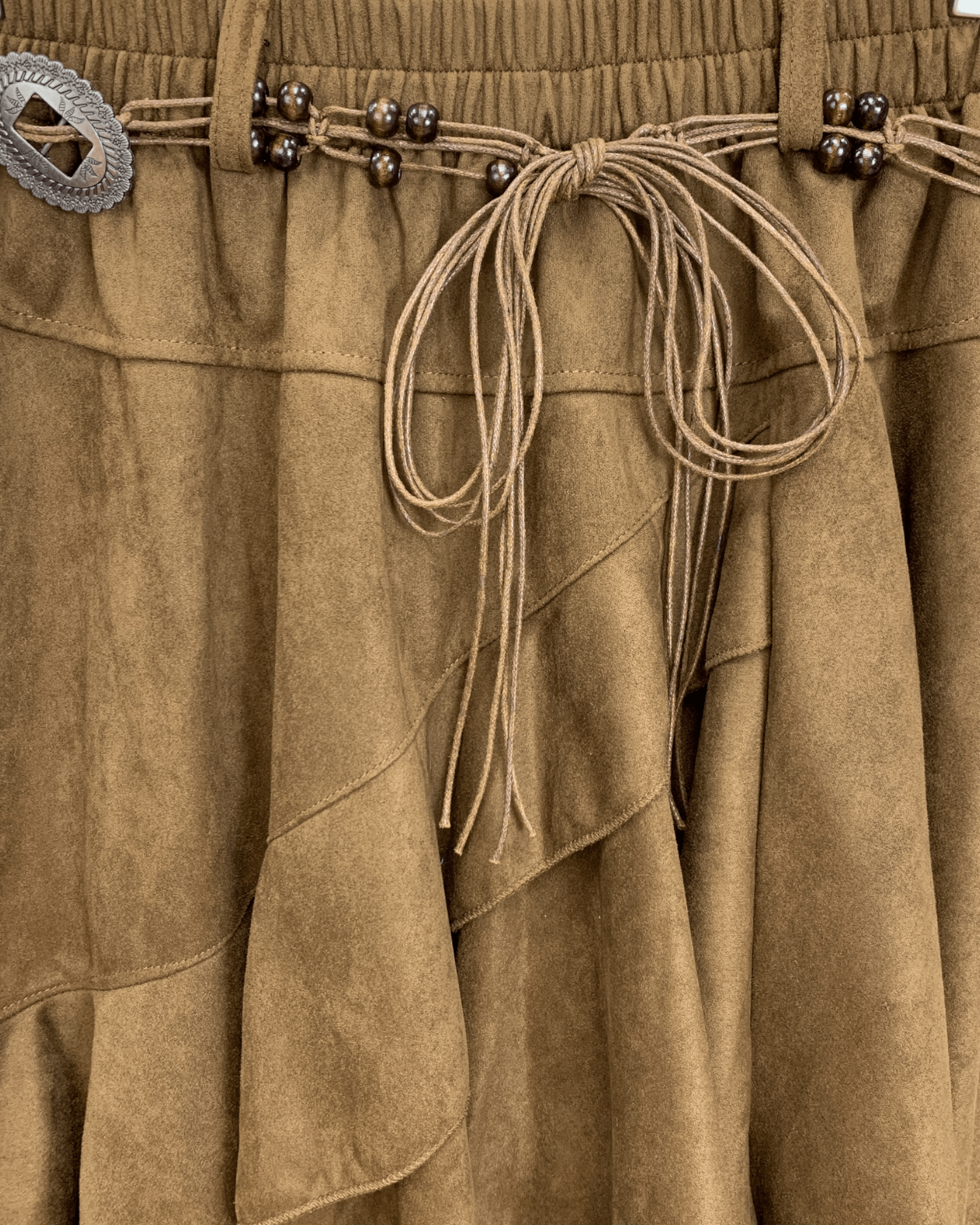 Brown Suede Layered Midi Skirt - Zilvina