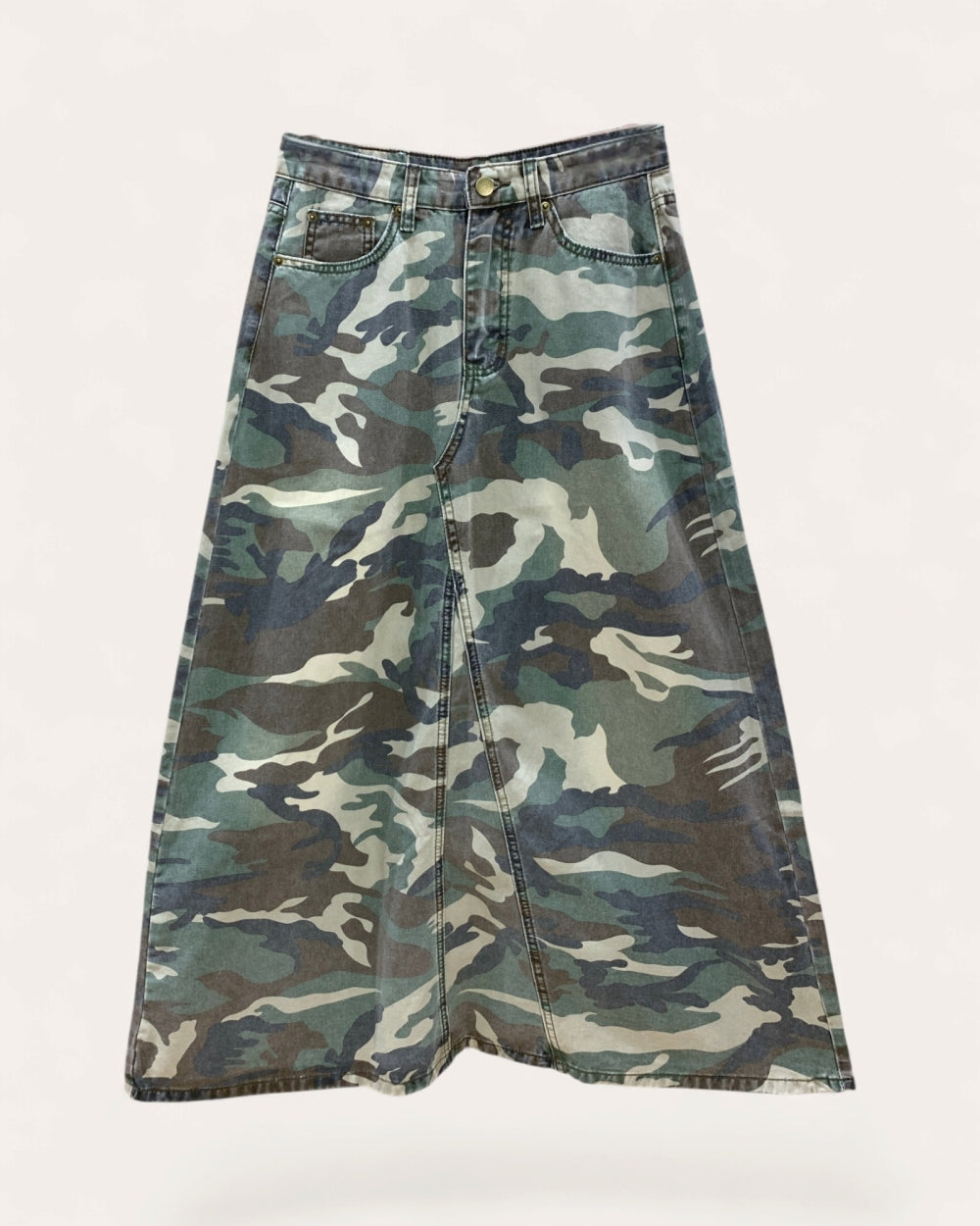 Camo Denim Maxi Skirt - Zilvina