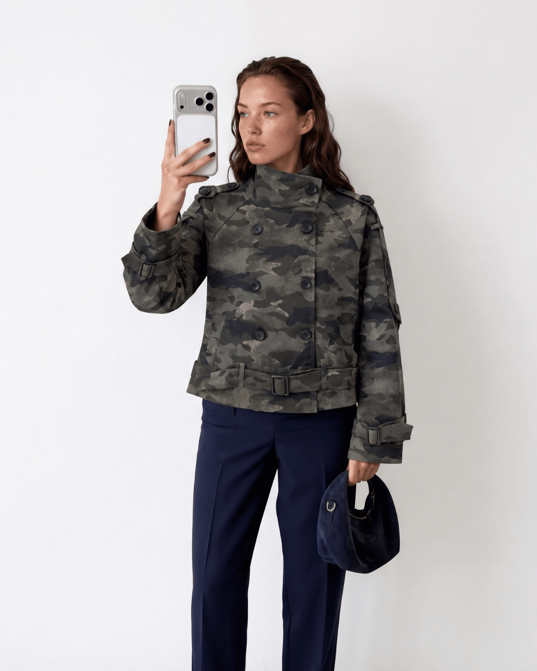 Camo Double-Breasted Moto Jacket - Zilvina