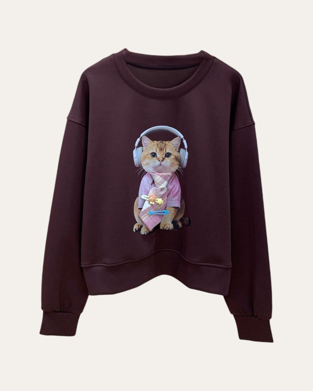 Cat Graphic Oversized Sweatshirt - Zilvina