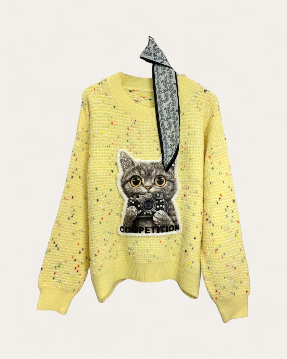 Cat Print Knit Pullover Sweater - Zilvina