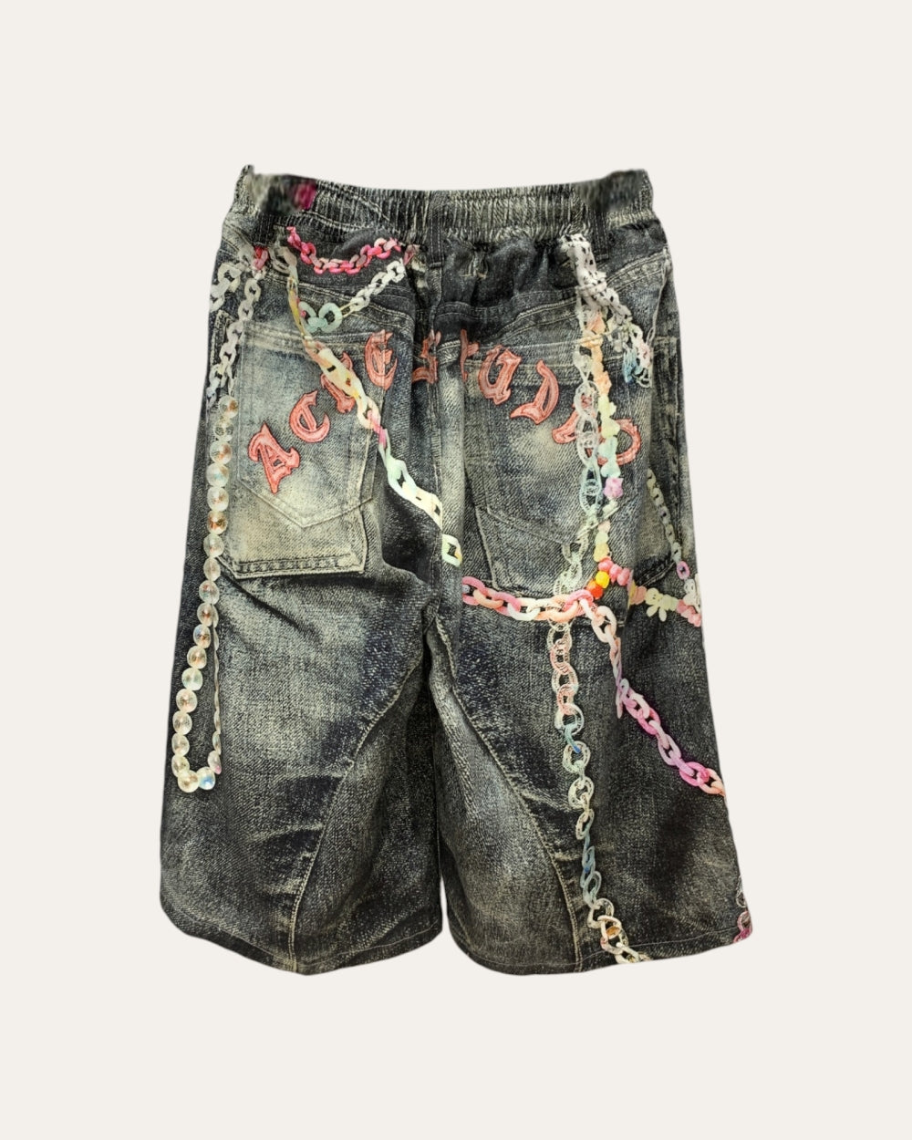 Chain Detail Washed Denim Bermuda Shorts - Zilvina