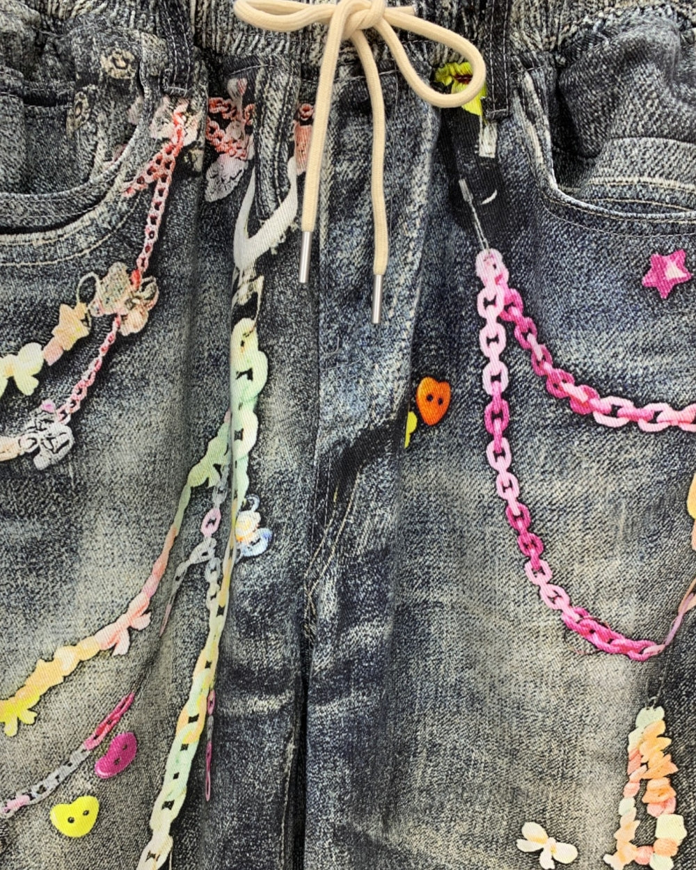 Chain Detail Washed Denim Bermuda Shorts - Zilvina