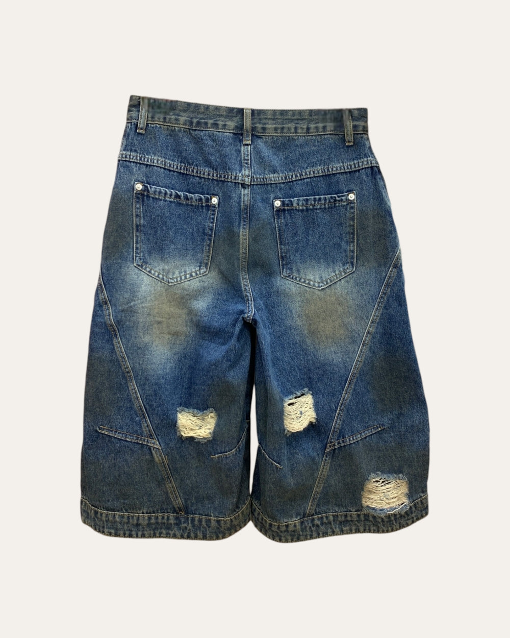 Charm Embellished Distressed Denim Bermuda Shorts - Zilvina