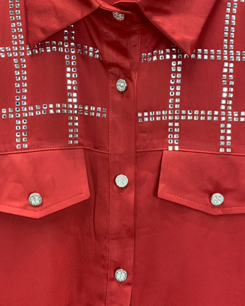 Checkered Rhinestone Pocket Shirt - Zilvina