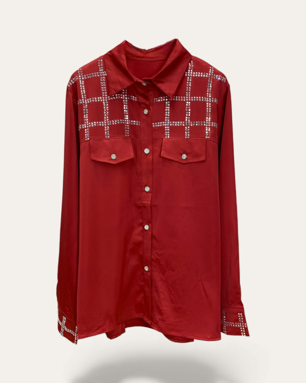 Checkered Rhinestone Pocket Shirt - Zilvina