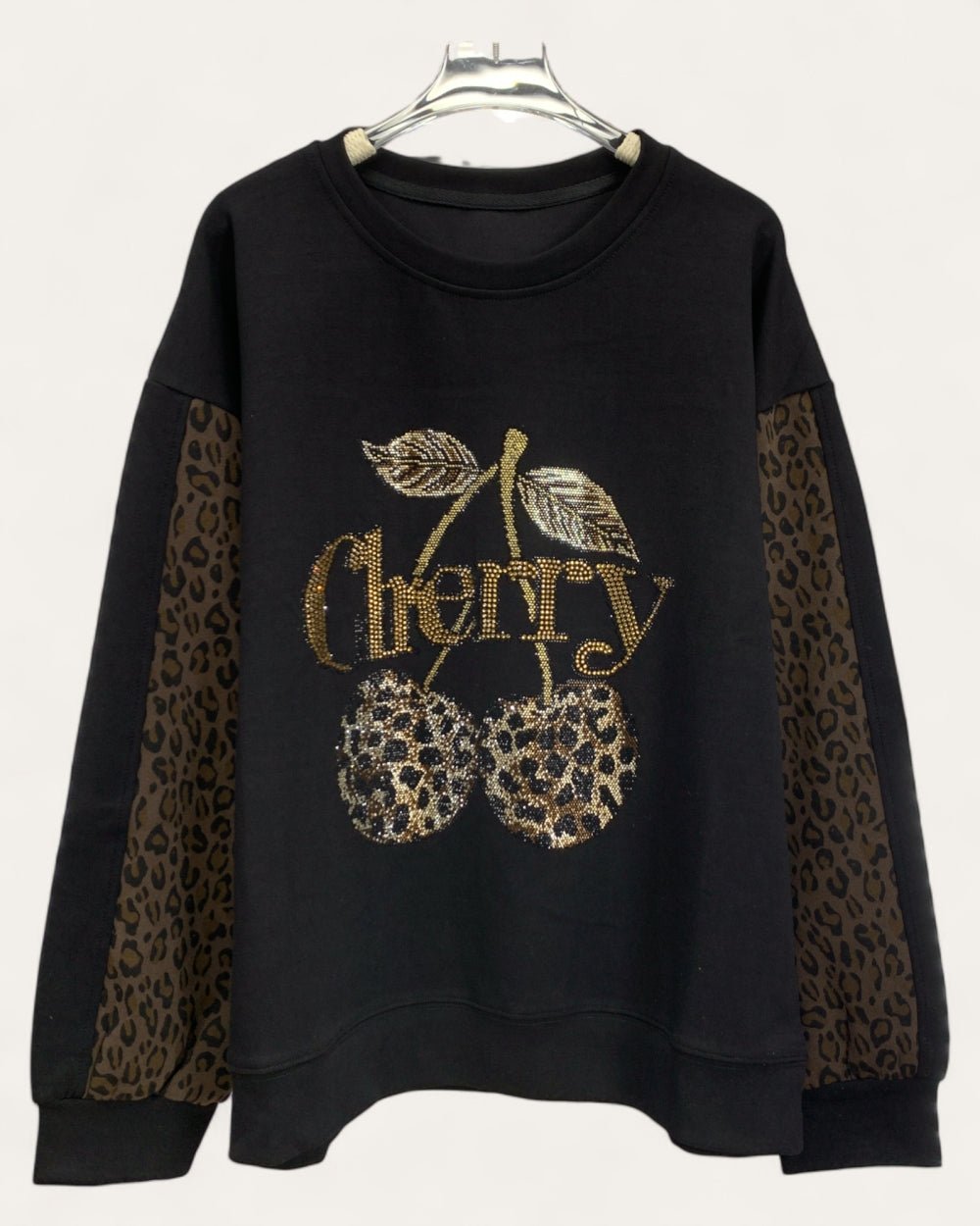 "Cherry" Sequin Sweatshirt with Leopard Panels - Zilvina
