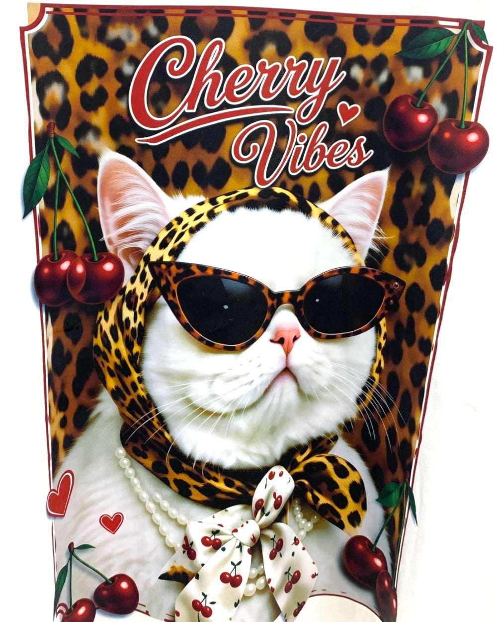 Cherry Vibes Cat Graphic Tee - Zilvina
