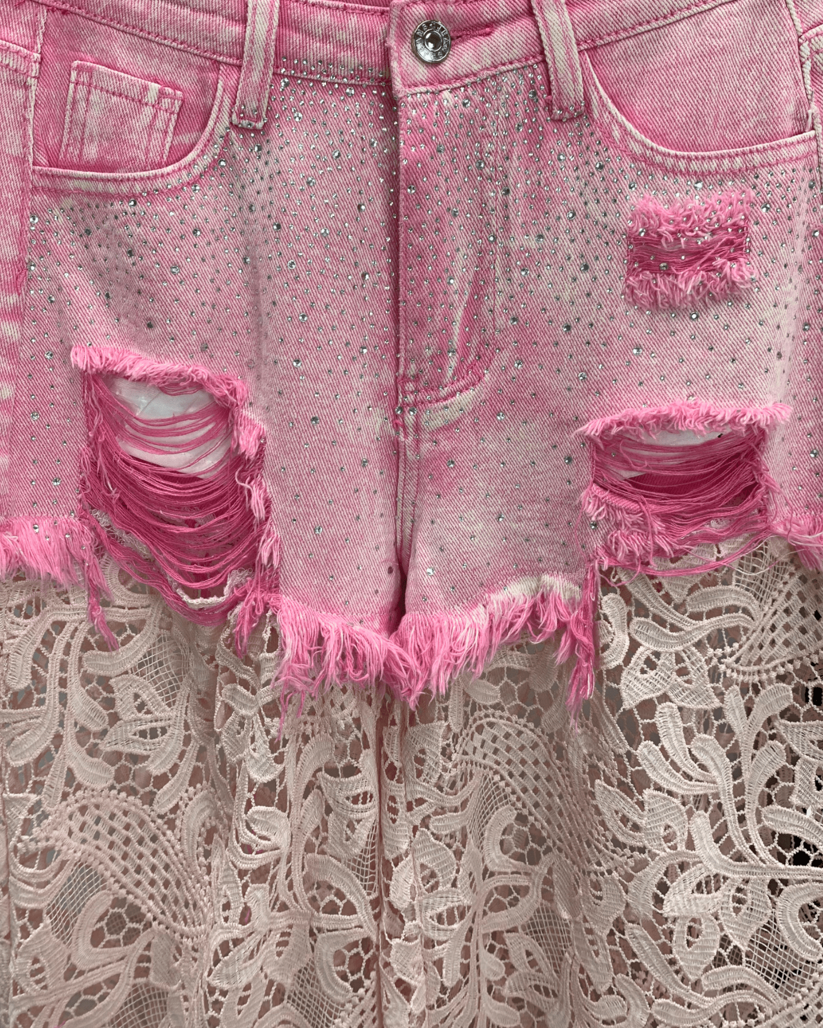 Chic Lace Overlay Denim Pants - Zilvina