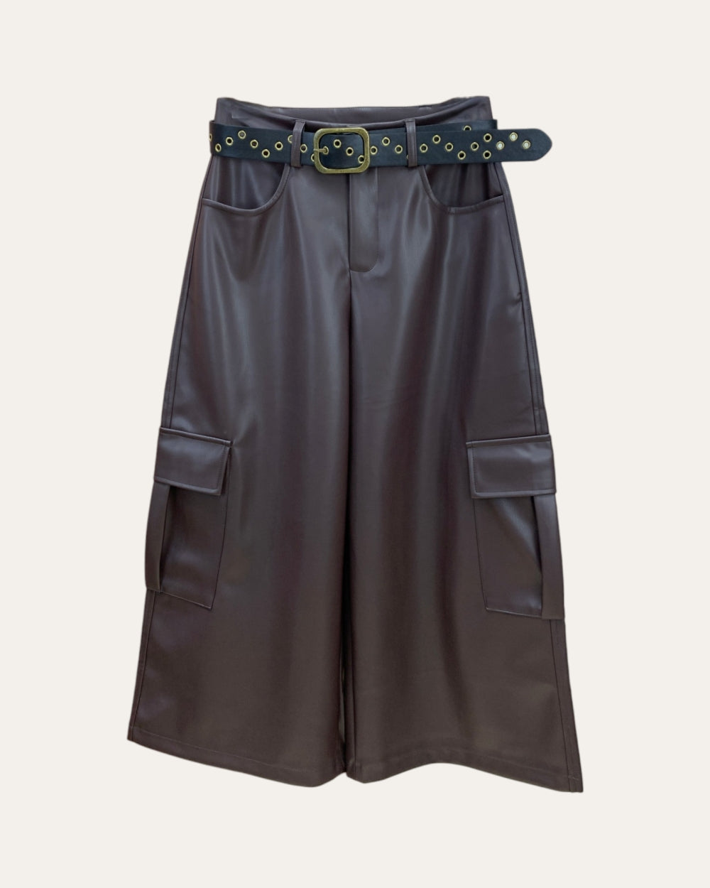 City Edge Faux Leather Cargo Culottes - Zilvina