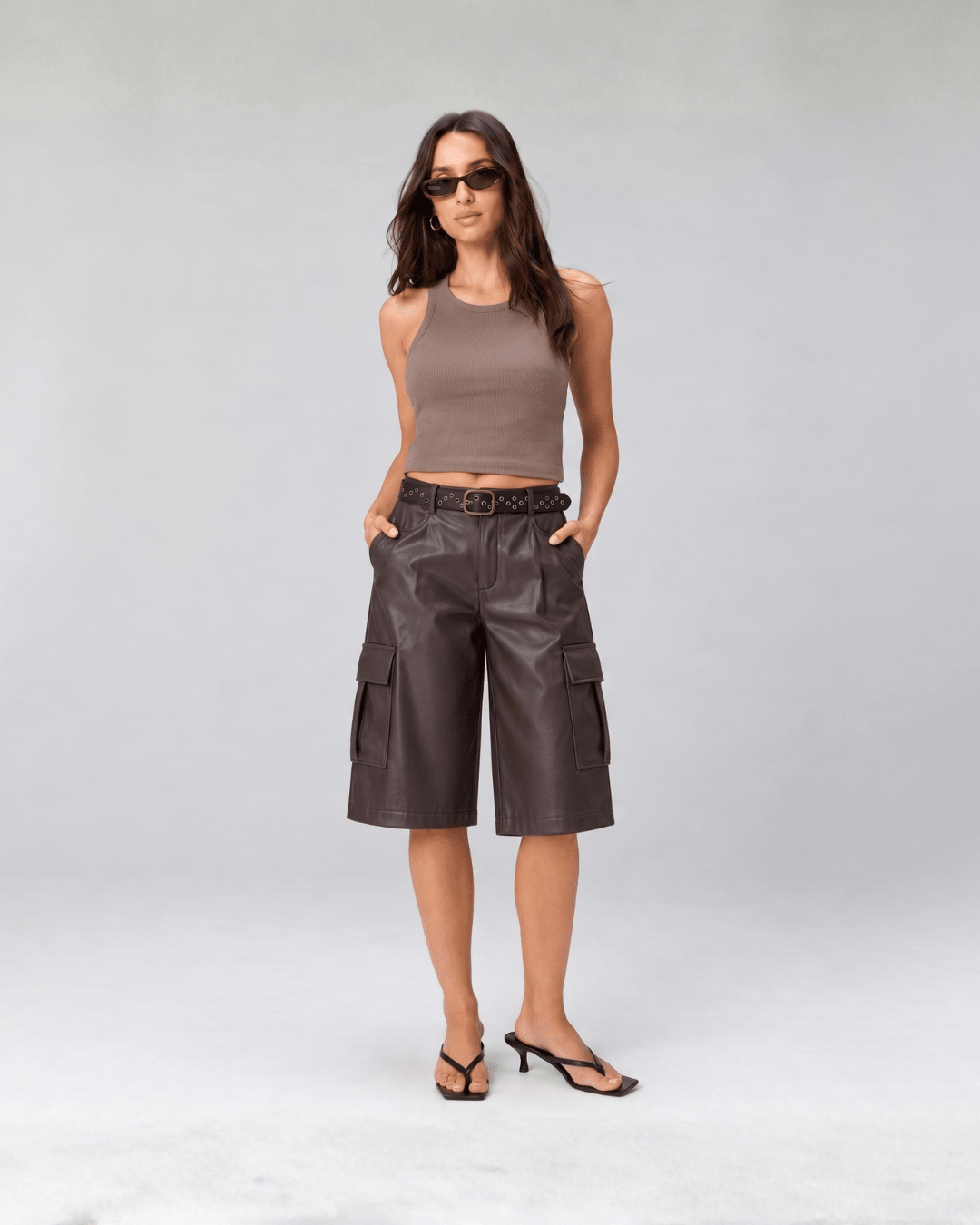 City Edge Faux Leather Cargo Culottes - Zilvina