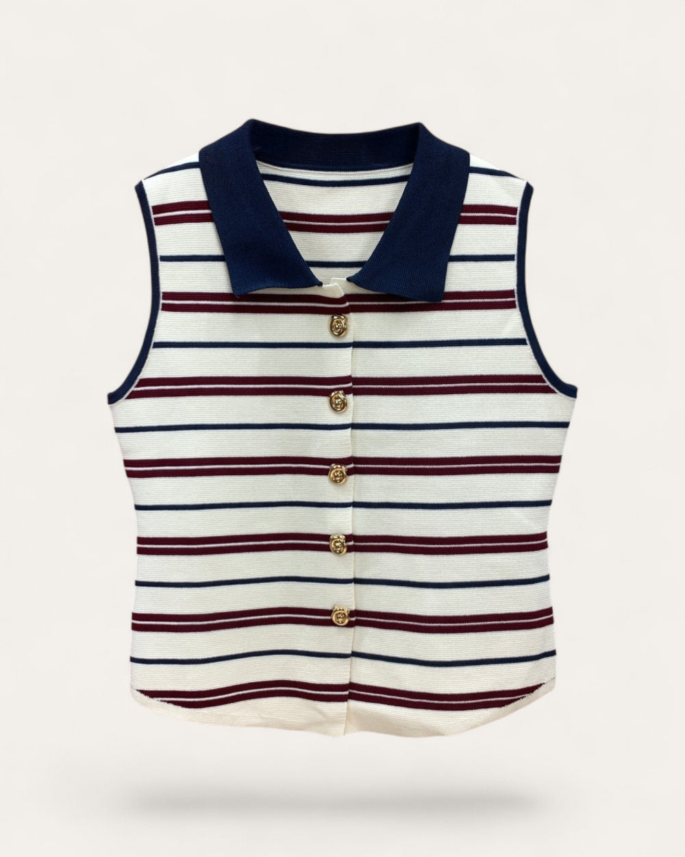 Collared Stripe Knit Vest - Zilvina