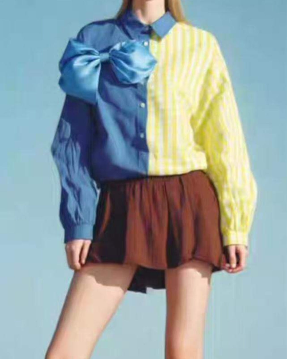 Color Block Bow Detail Shirt - Zilvina