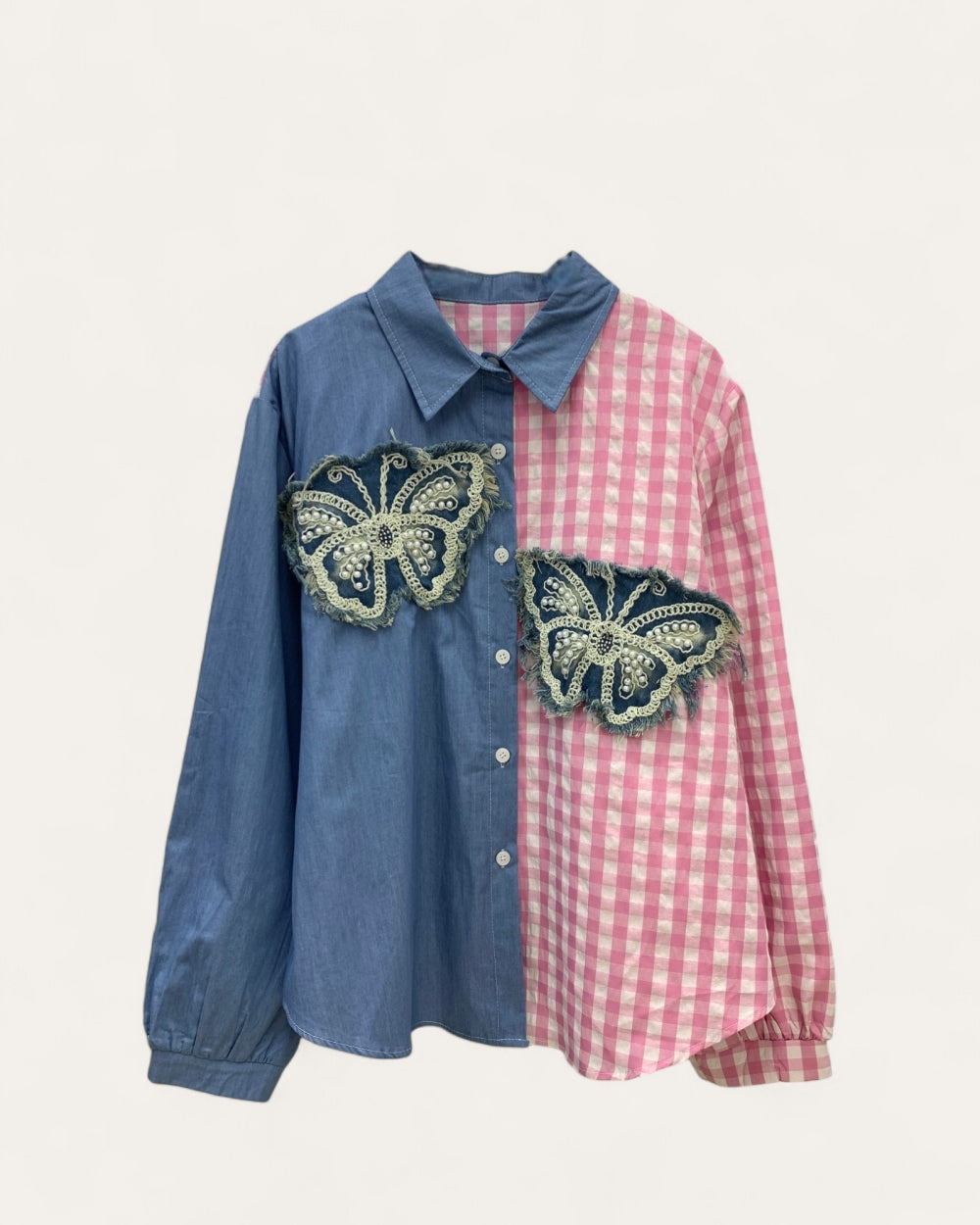 Color Block Butterfly Appliqué Shirt - Zilvina