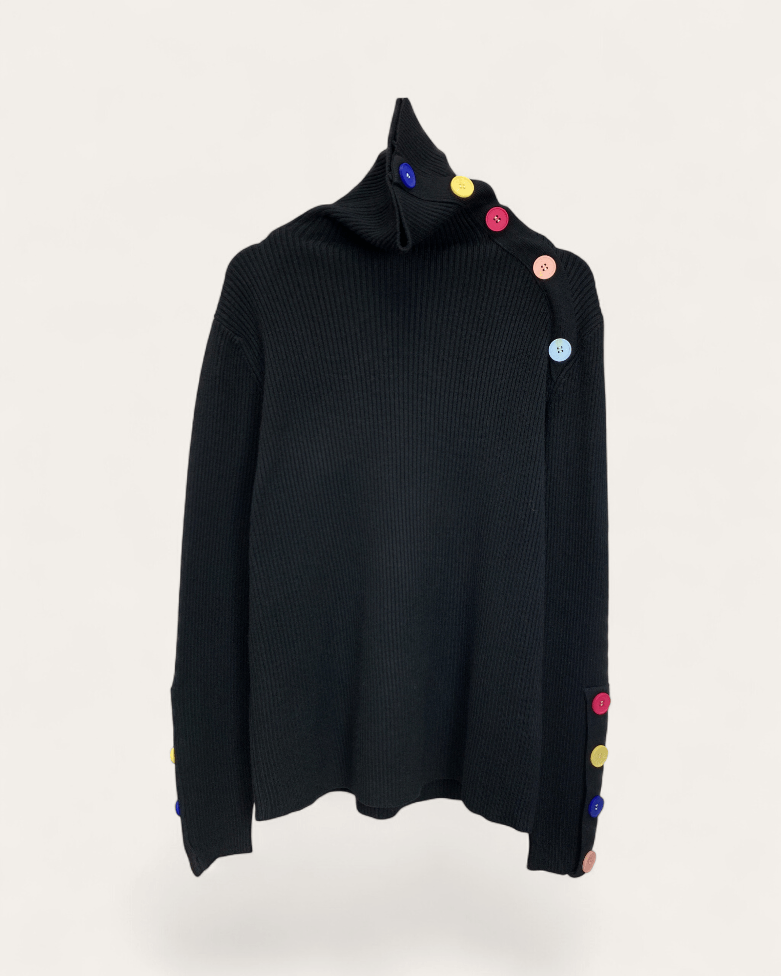 Color Button Ribbed Turtleneck - Zilvina