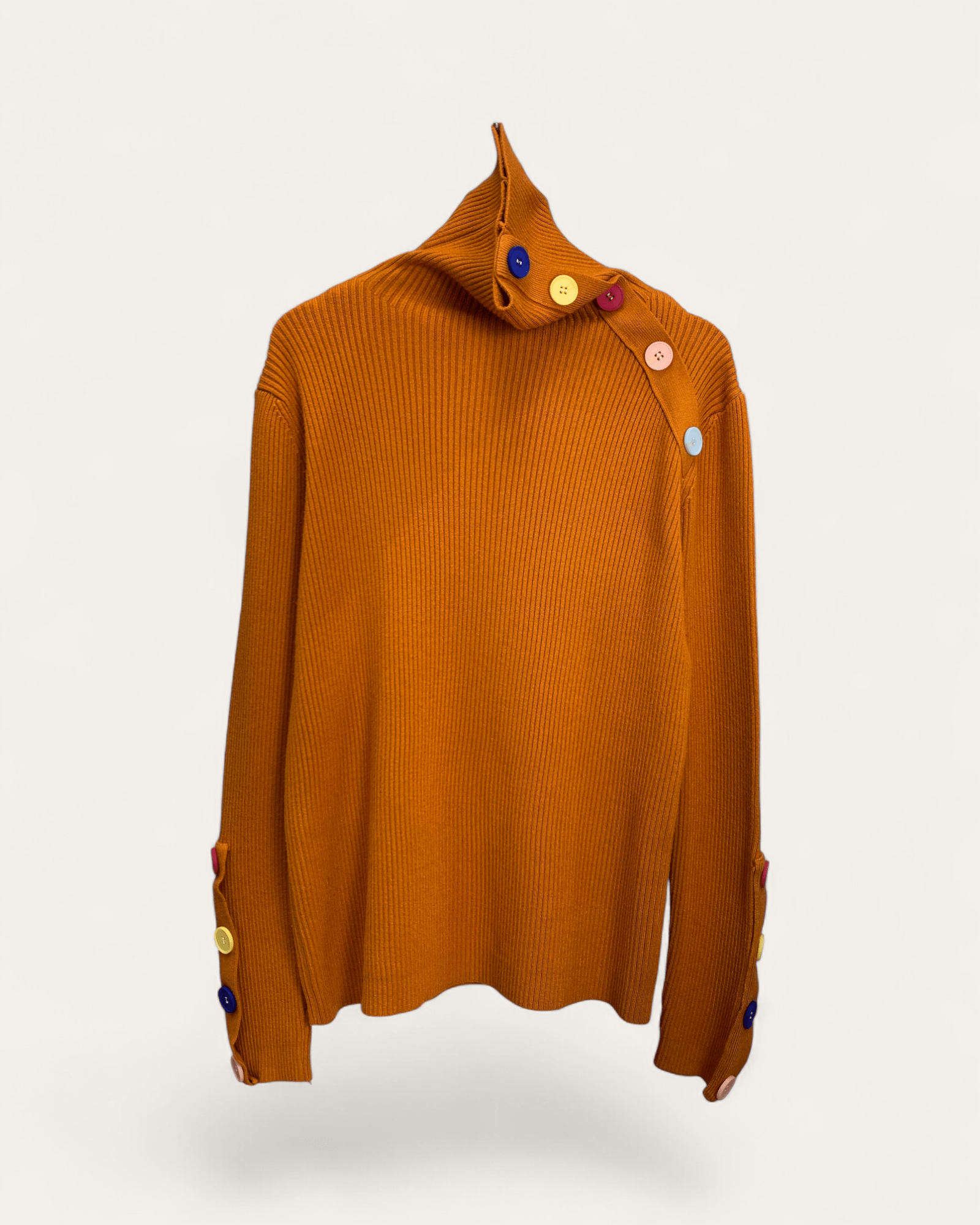 Color Button Ribbed Turtleneck - Zilvina