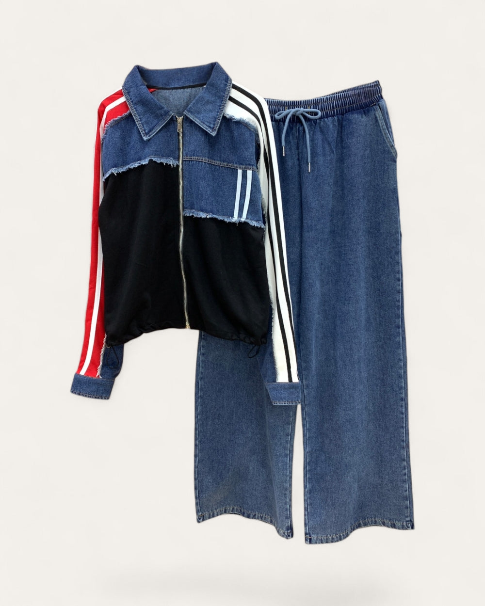 Colorblock Denim Lounge Set - Zilvina