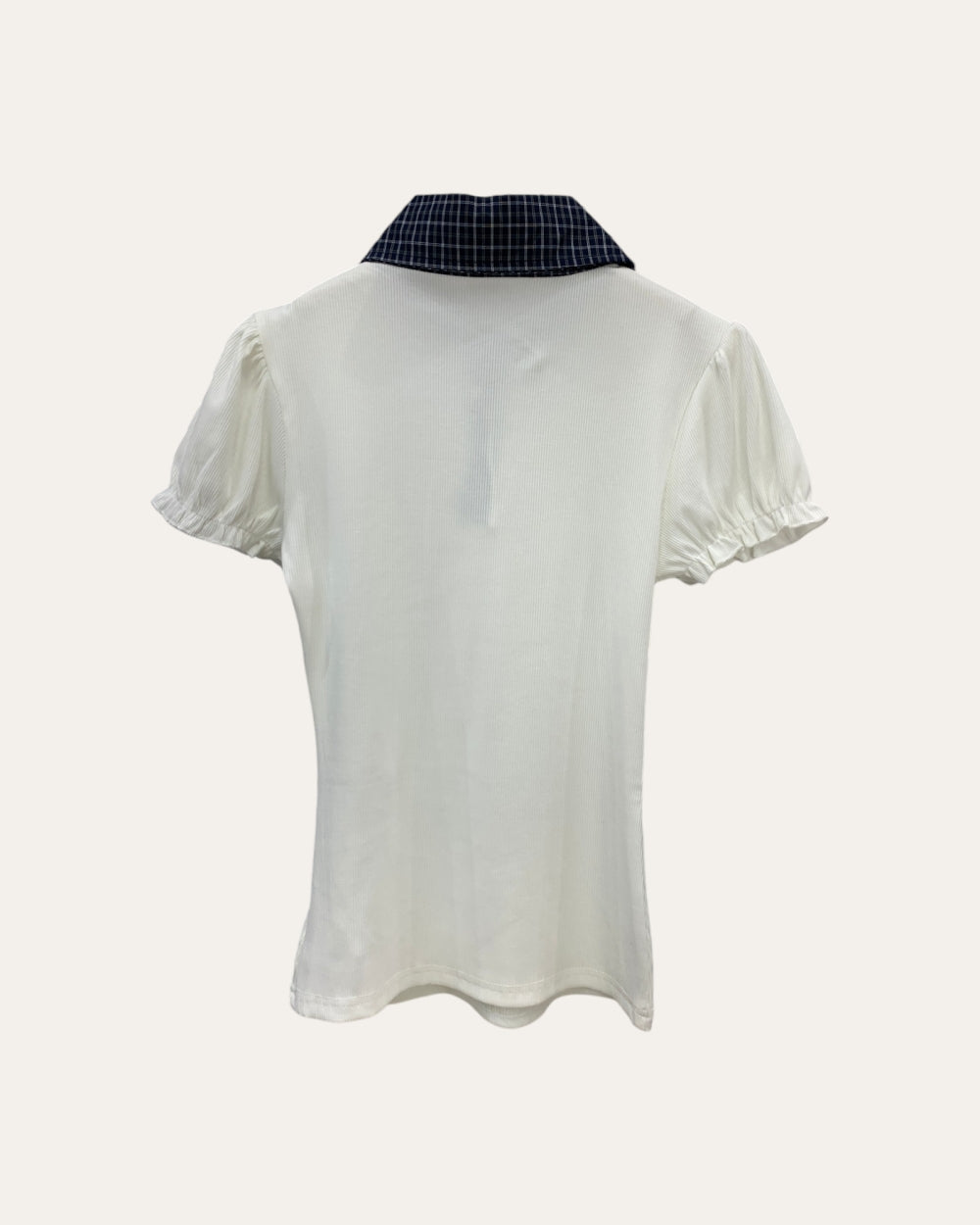 Contrast Collar Puff Sleeve Knit Top - Zilvina