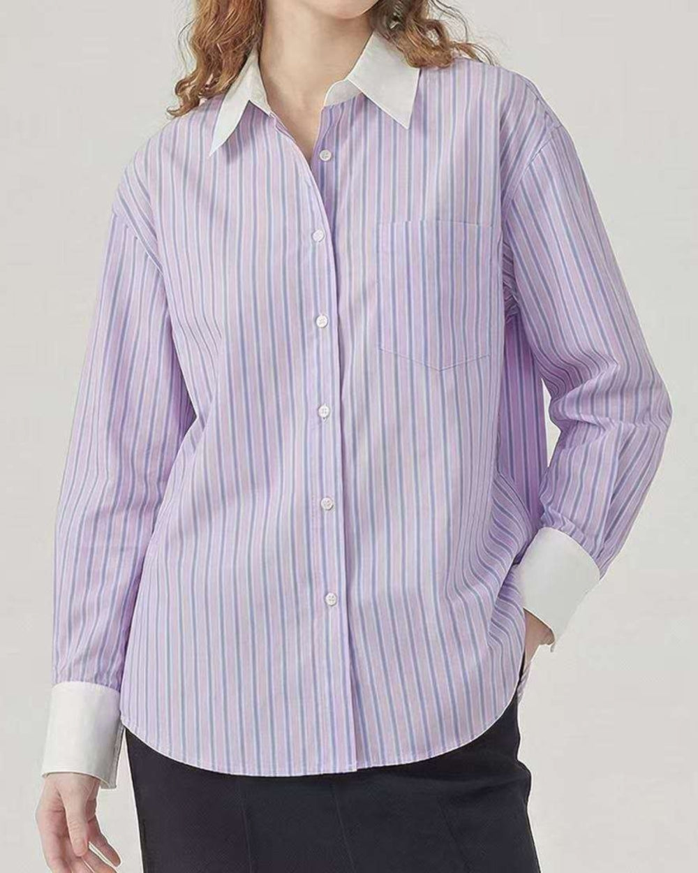 Contrast Collar Stripe Shirt - Zilvina