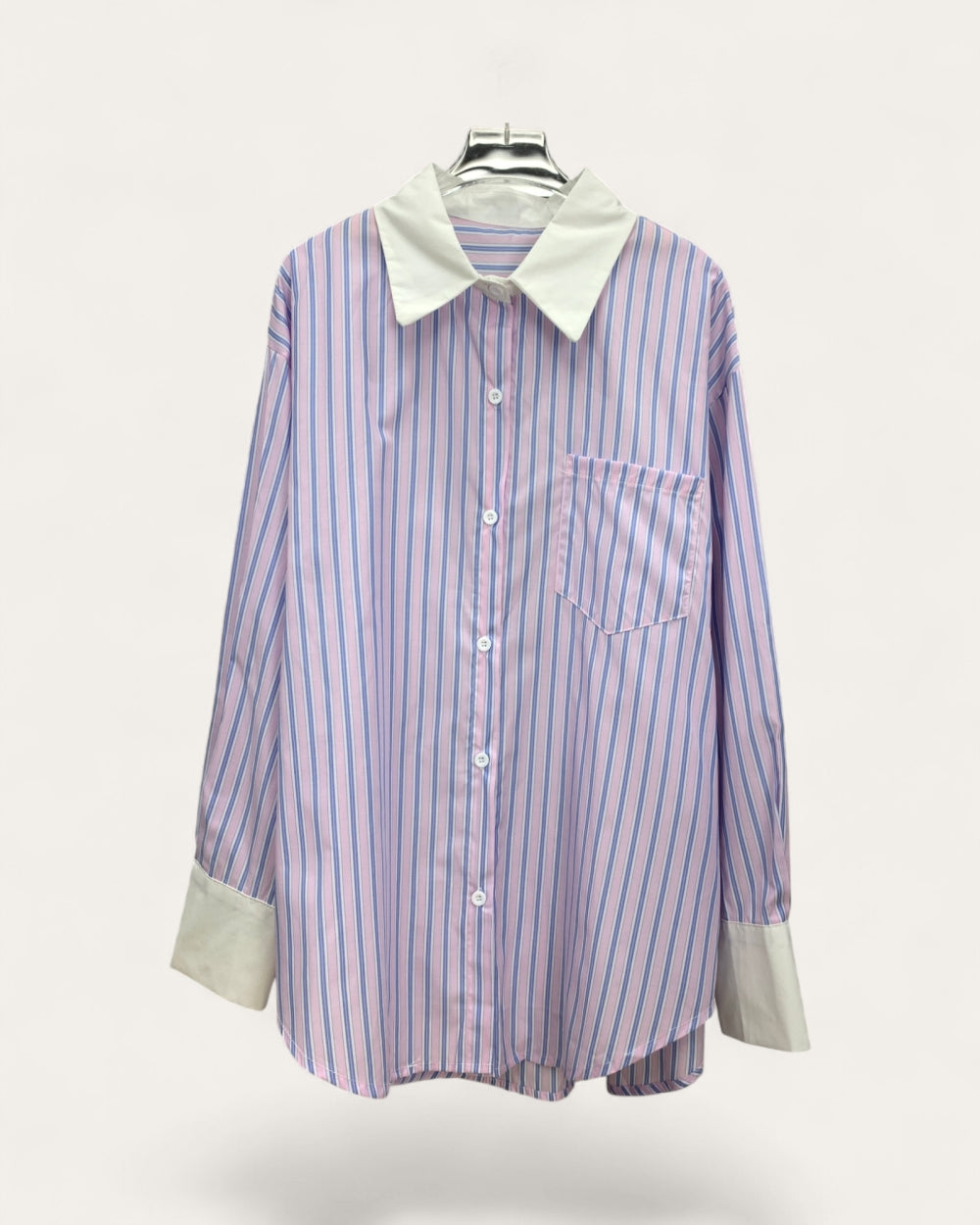 Contrast Collar Stripe Shirt - Zilvina