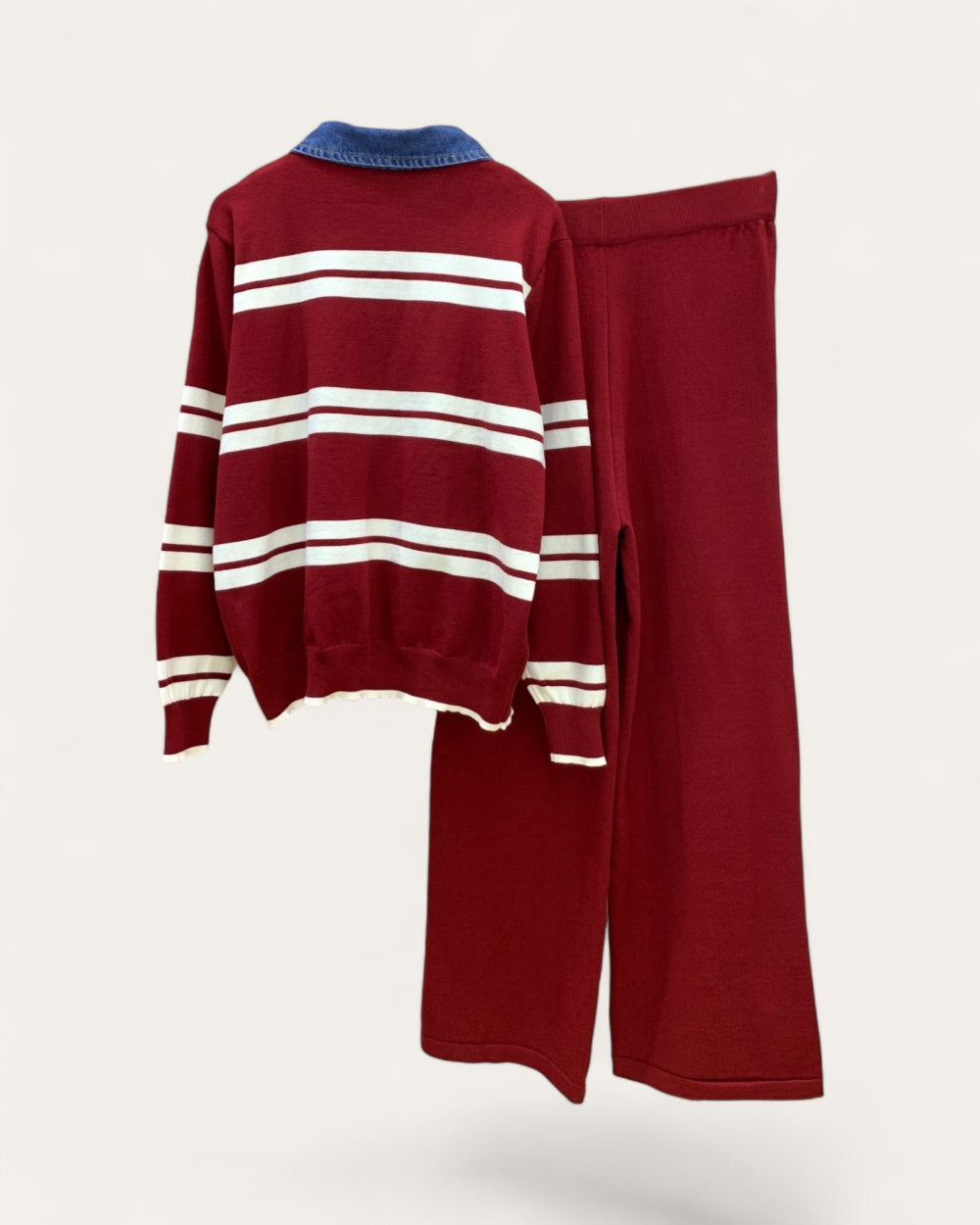 Contrast-Collar Striped Knit Lounge Set - Zilvina