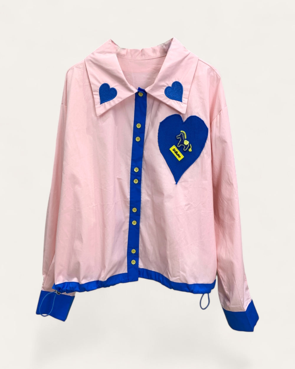 Contrast Heart Patch Cropped Button - Up - Zilvina