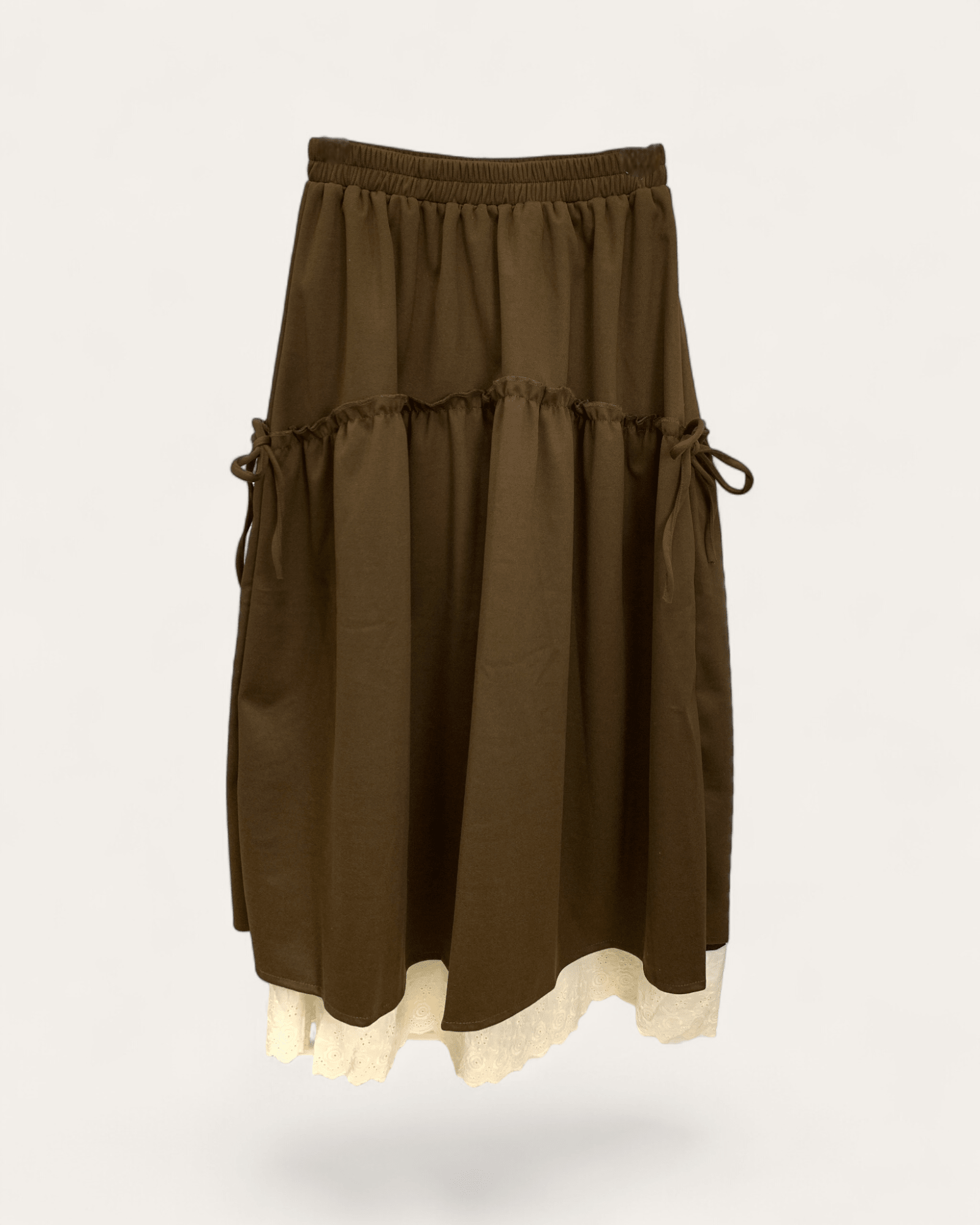 Contrast Lace Hem Tiered Skirt - Zilvina