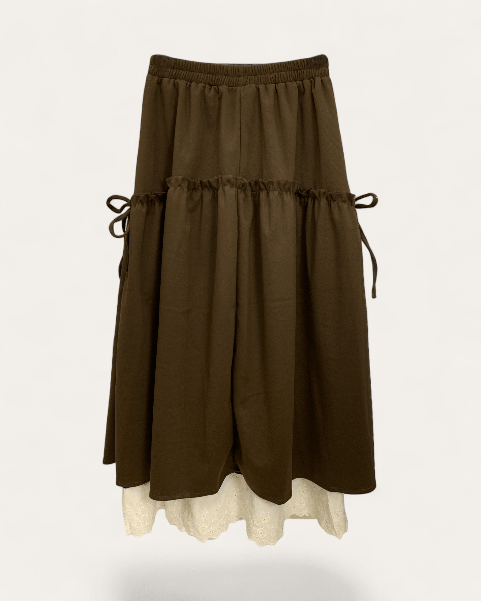 Contrast Lace Hem Tiered Skirt - Zilvina