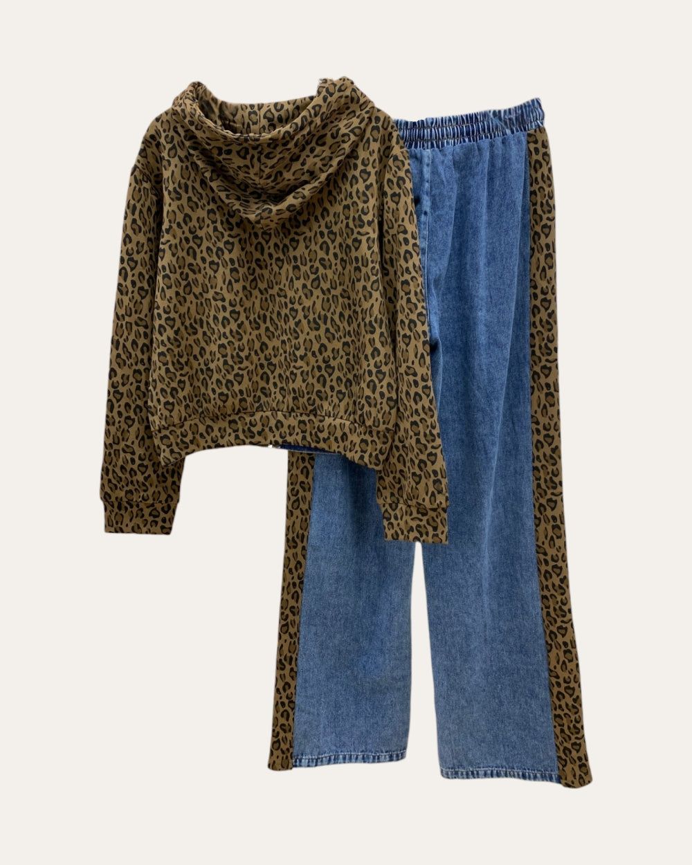 Contrast Side Panel Wide-Leg Denim Pants - Zilvina