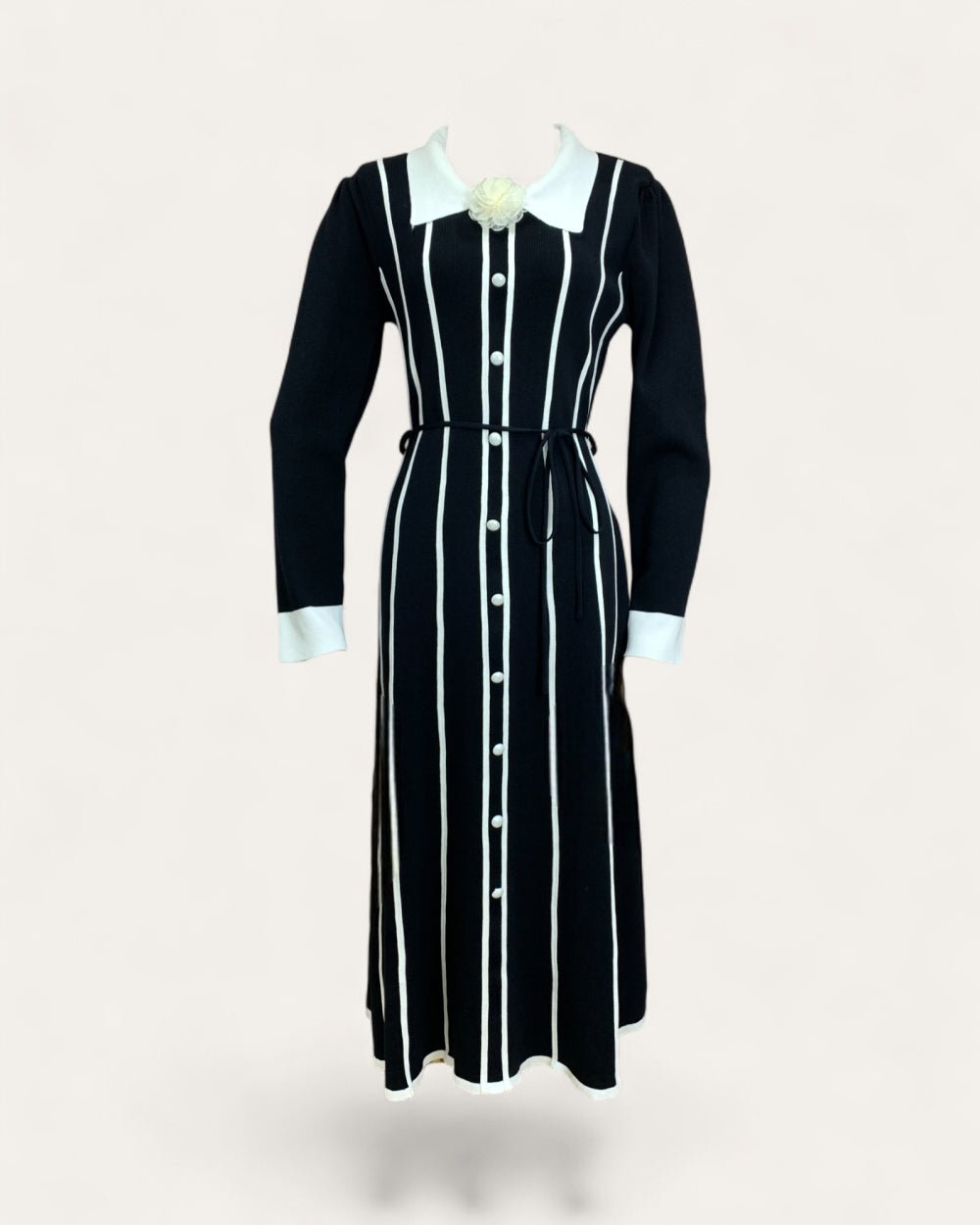 Contrast - Trim Button Midi Dress - Zilvina