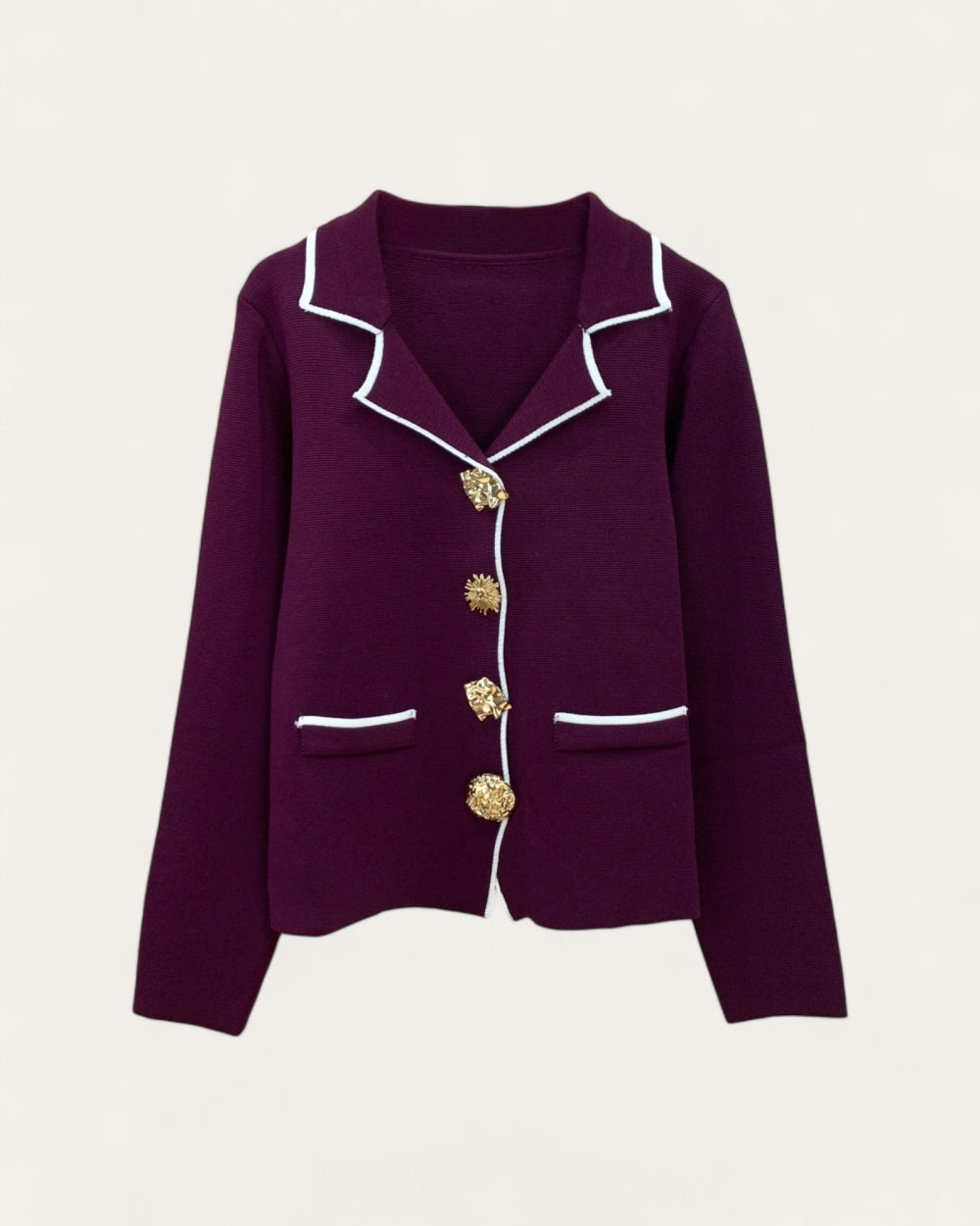 Contrast Trim Jewel Button Cardigan - Zilvina