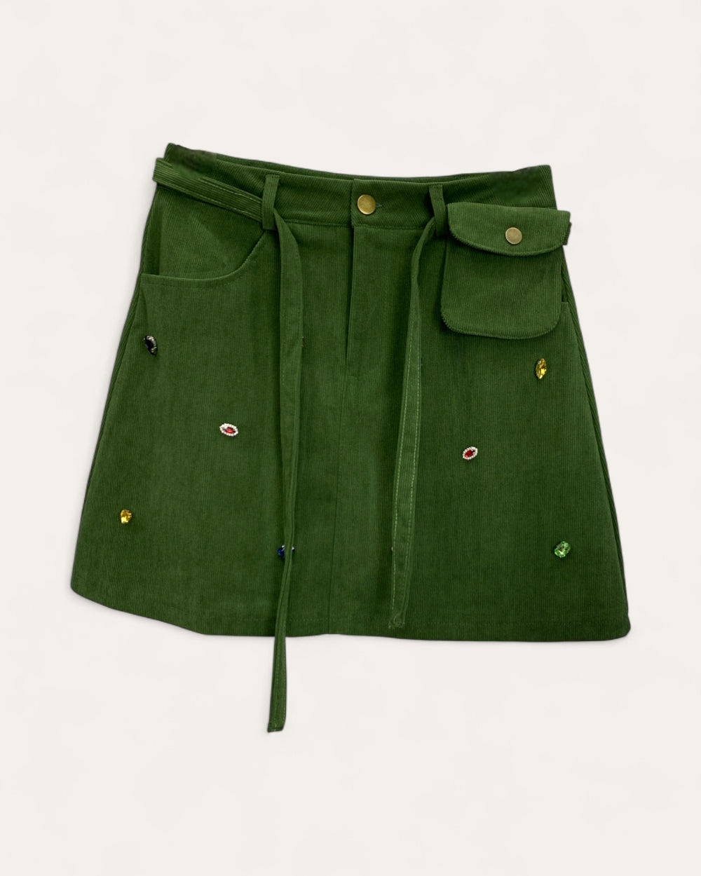 Corduroy Mini Skirt with Gem Embellishment - Zilvina