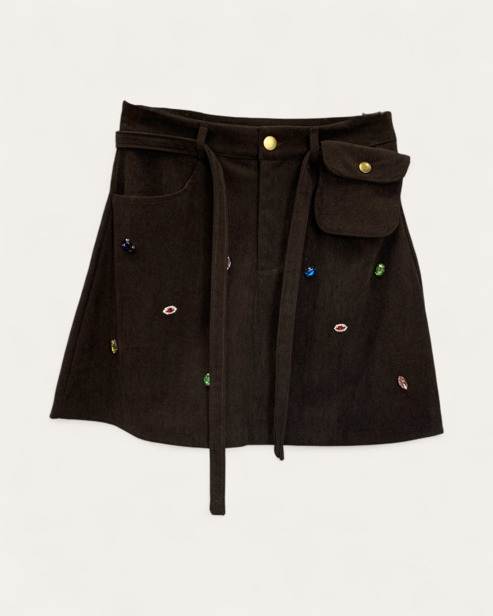 Corduroy Mini Skirt with Gem Embellishment - Zilvina