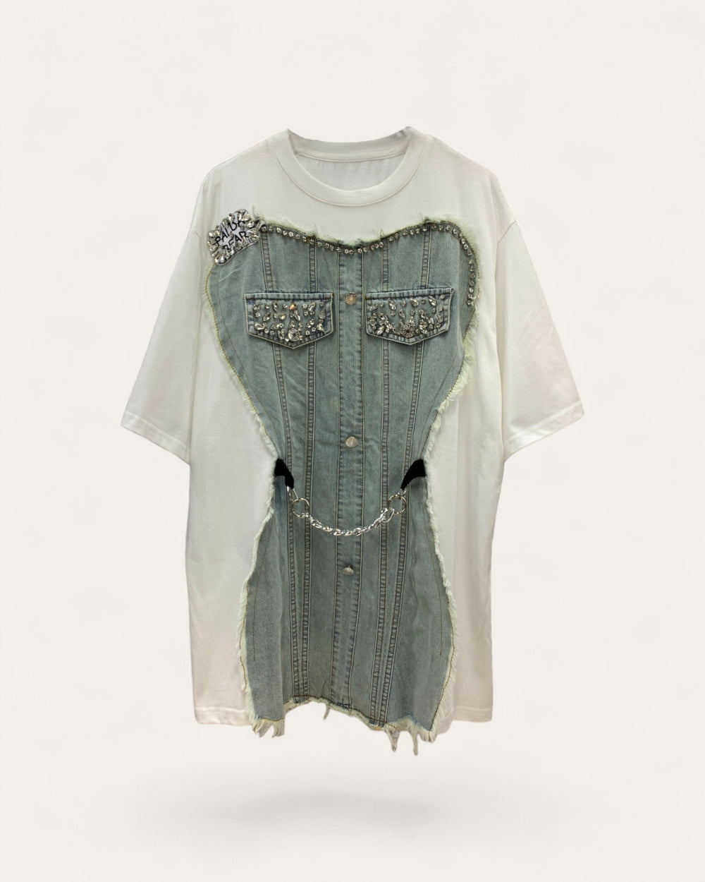 Corset Style Denim Patch T-Shirt - Zilvina