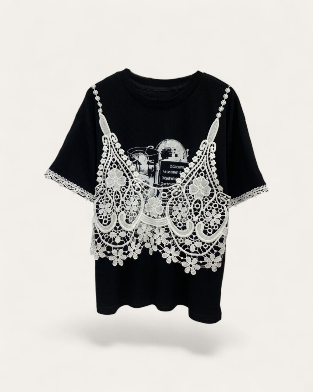 Crochet Lace Overlay Tee - Zilvina