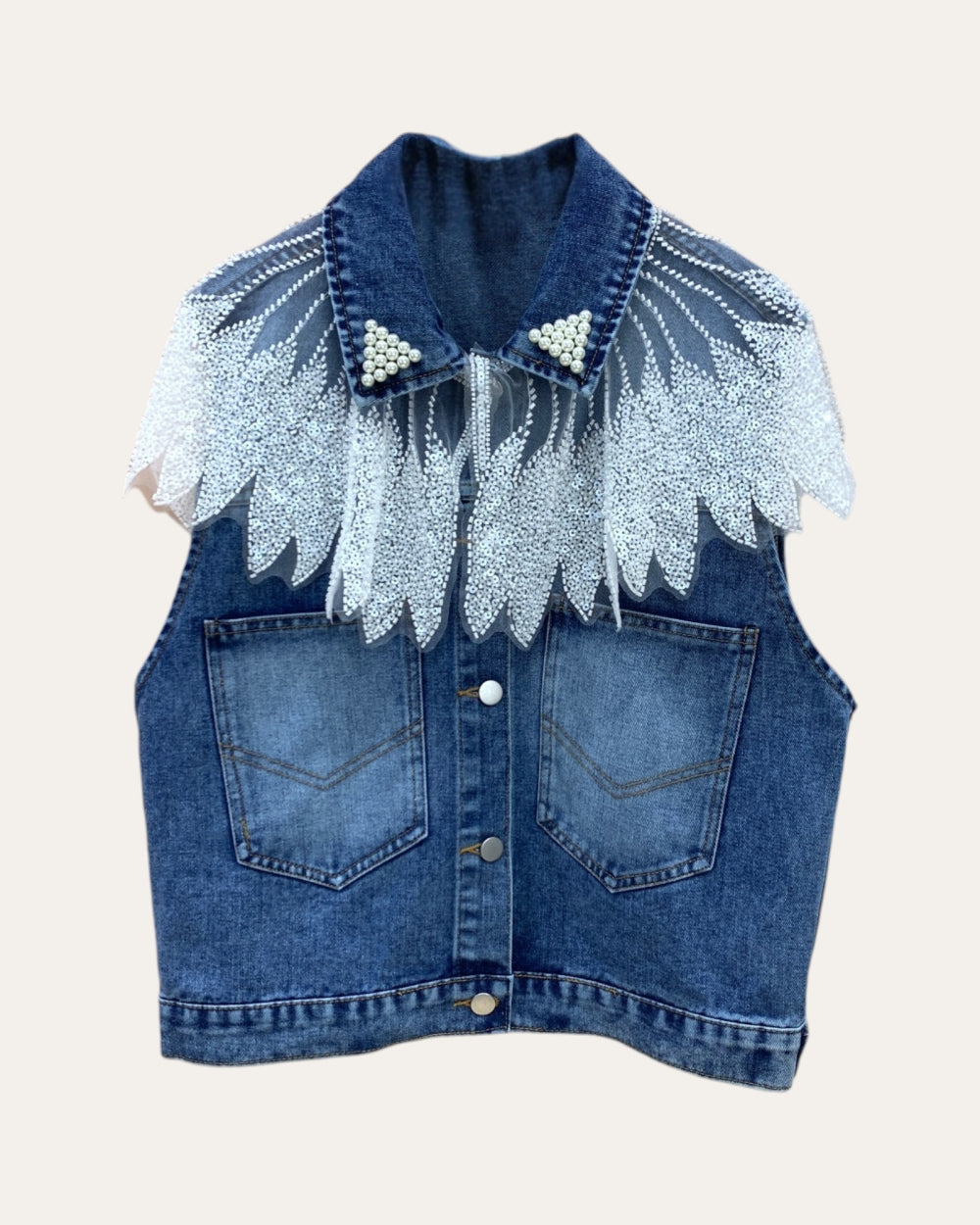Crystal Fringe Denim Vest - Zilvina