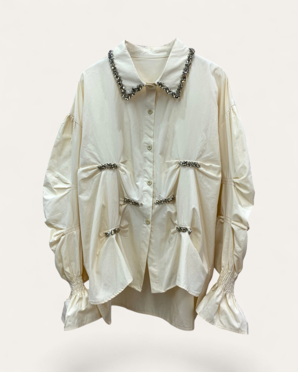 Crystal - Trimmed Ruched Blouse - Zilvina