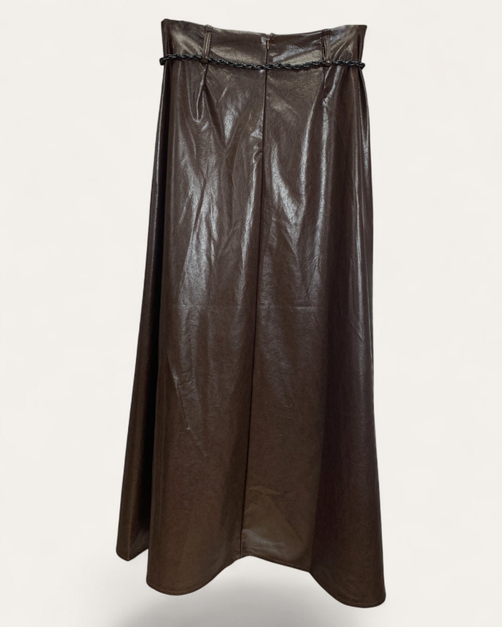 Dark Brown Faux Leather Maxi Skirt - Zilvina