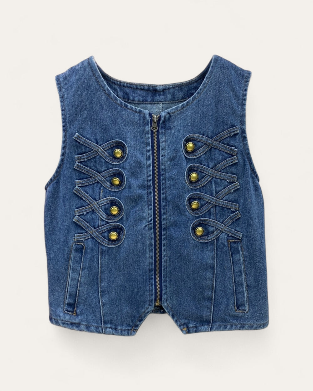 Decorative Trim Zip-Up Vest - Zilvina