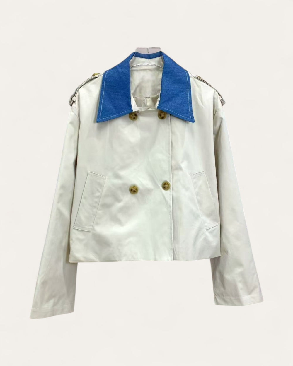 Denim Collar Double - Breasted Cropped Jacket - Zilvina