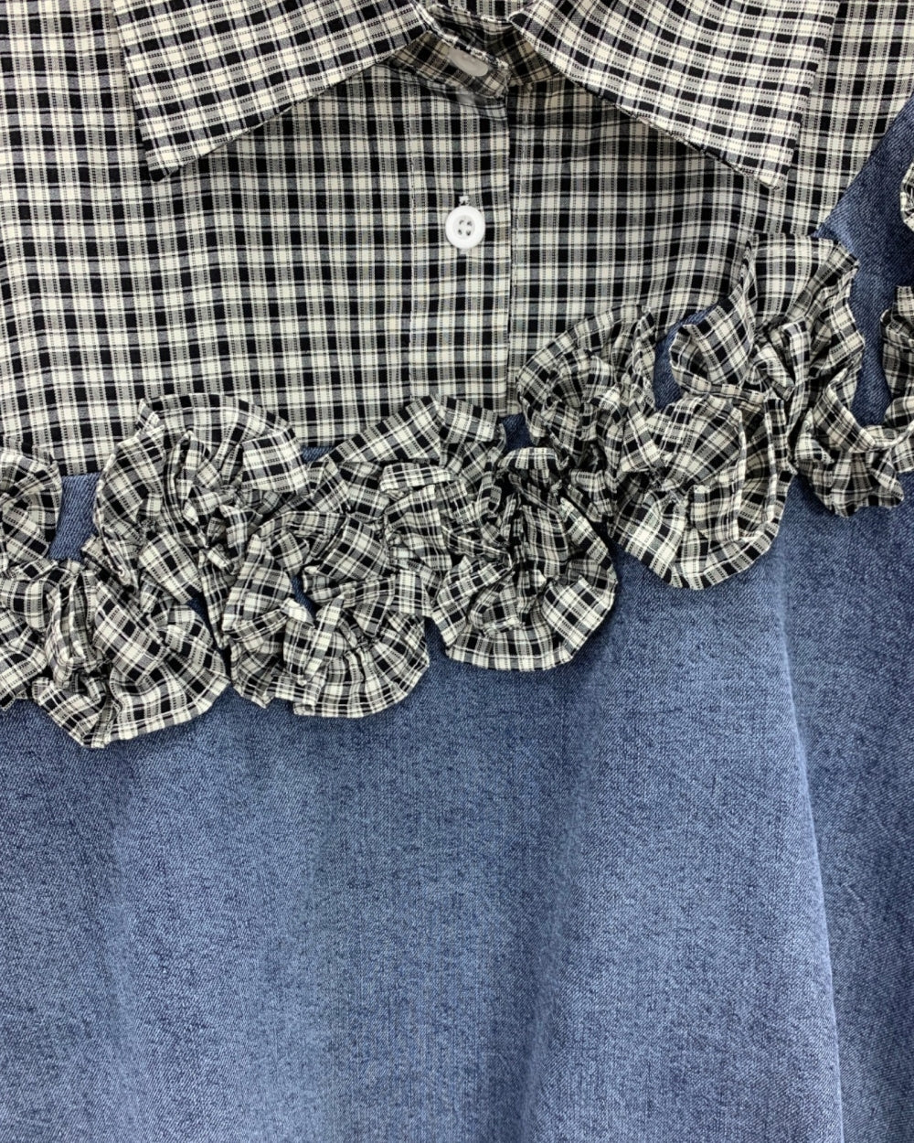 Denim Gingham Ruffle Top - Zilvina