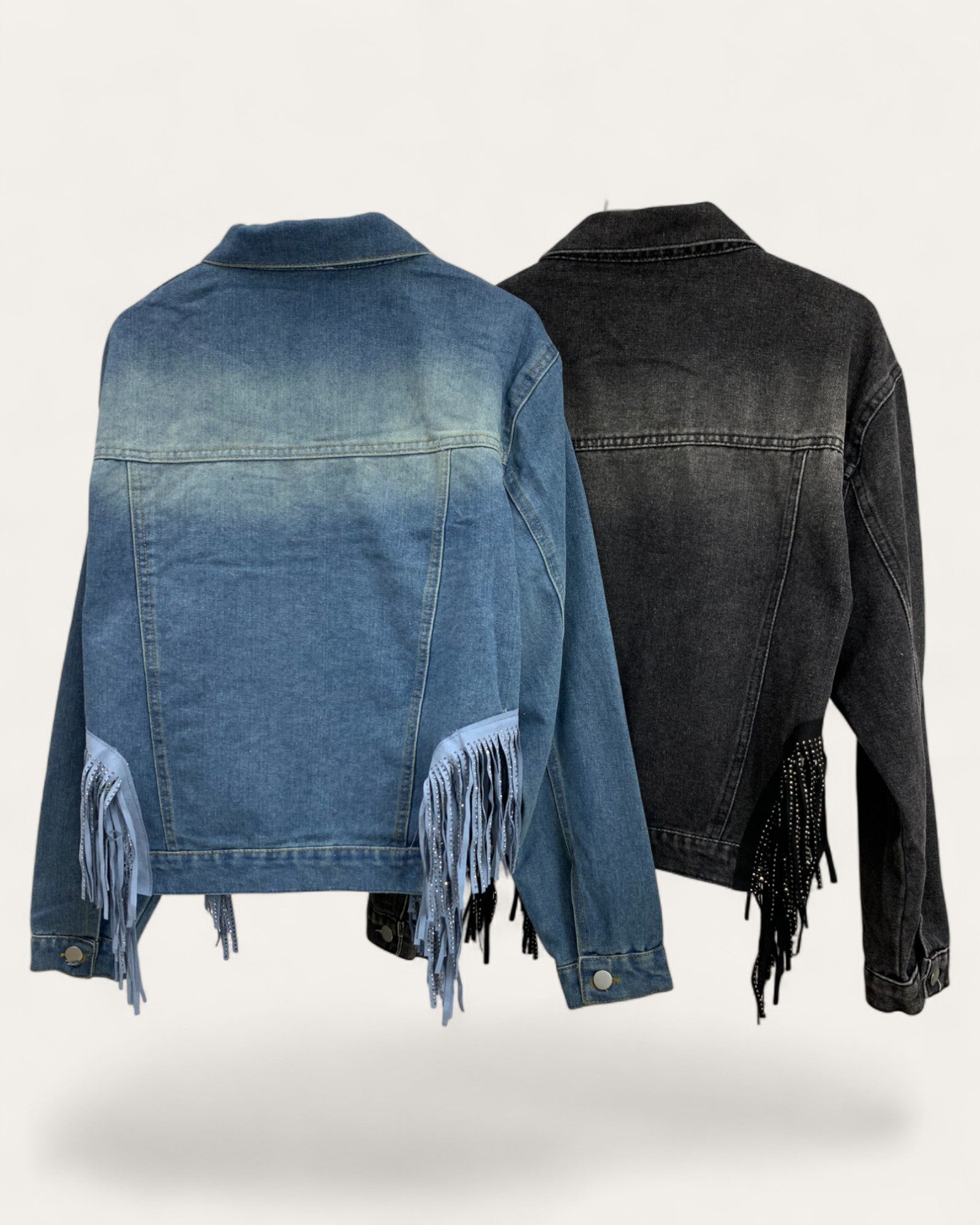 Denim Jackets with Crystal Fringe - Zilvina