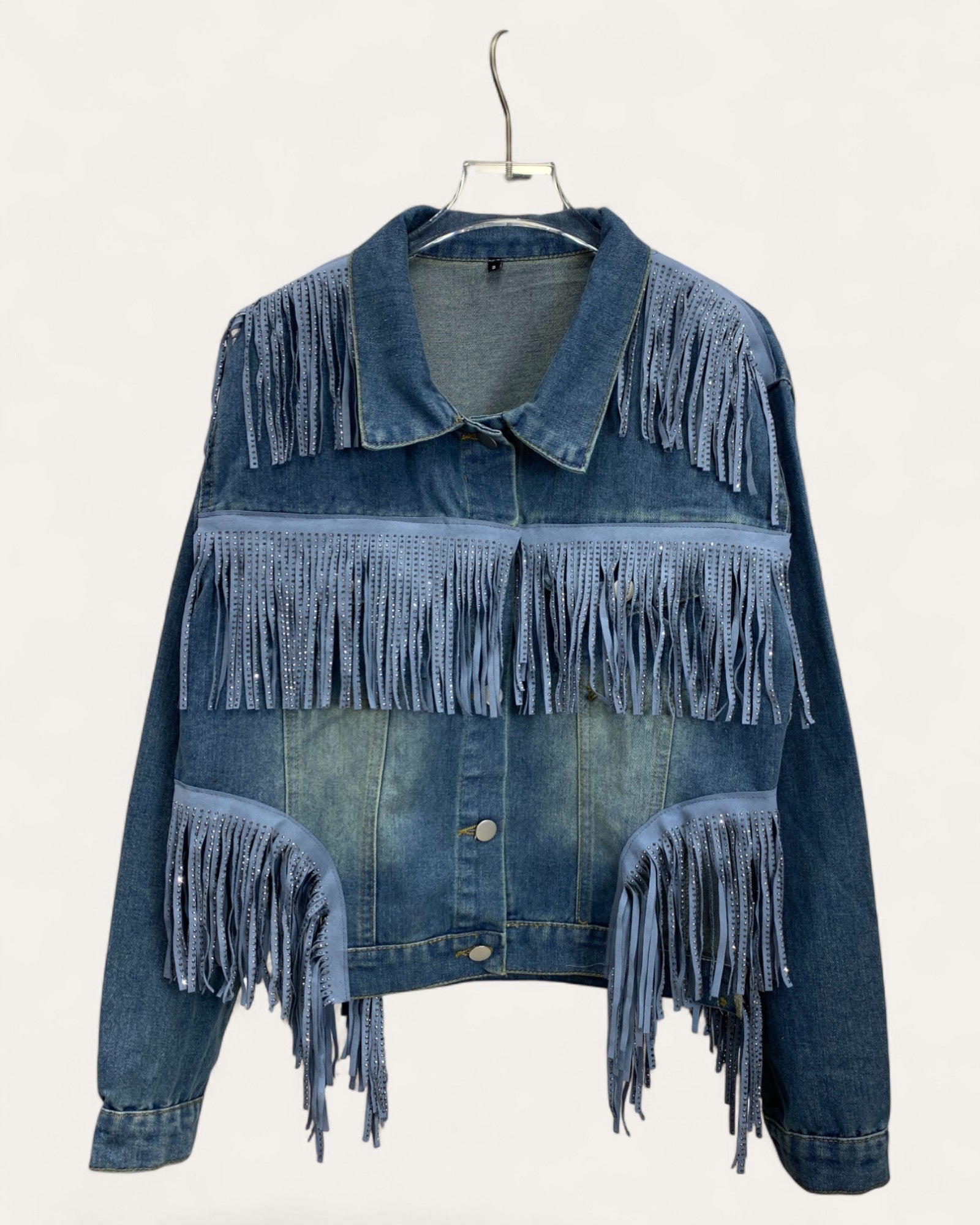 Denim Jackets with Crystal Fringe - Zilvina
