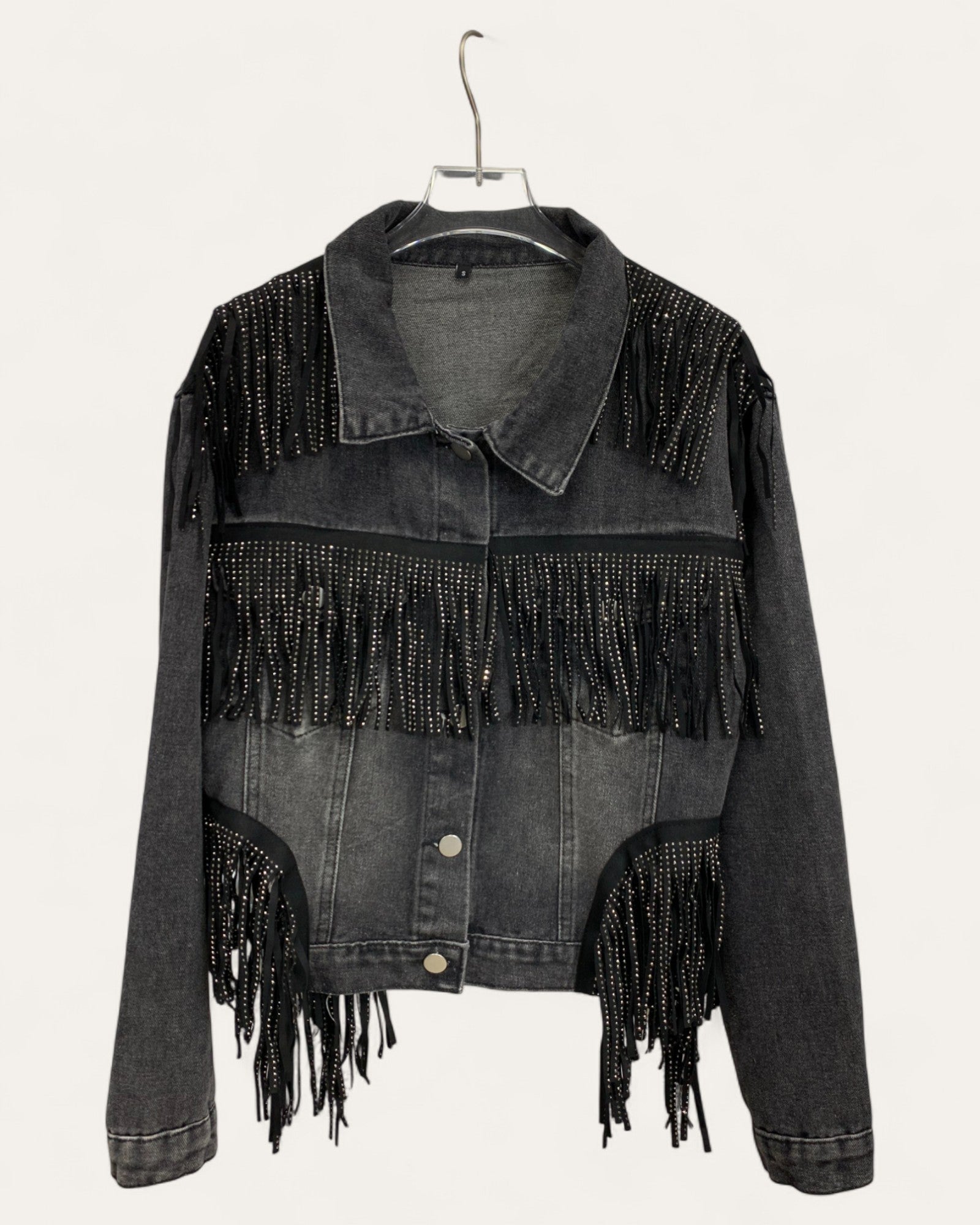 Denim Jackets with Crystal Fringe - Zilvina