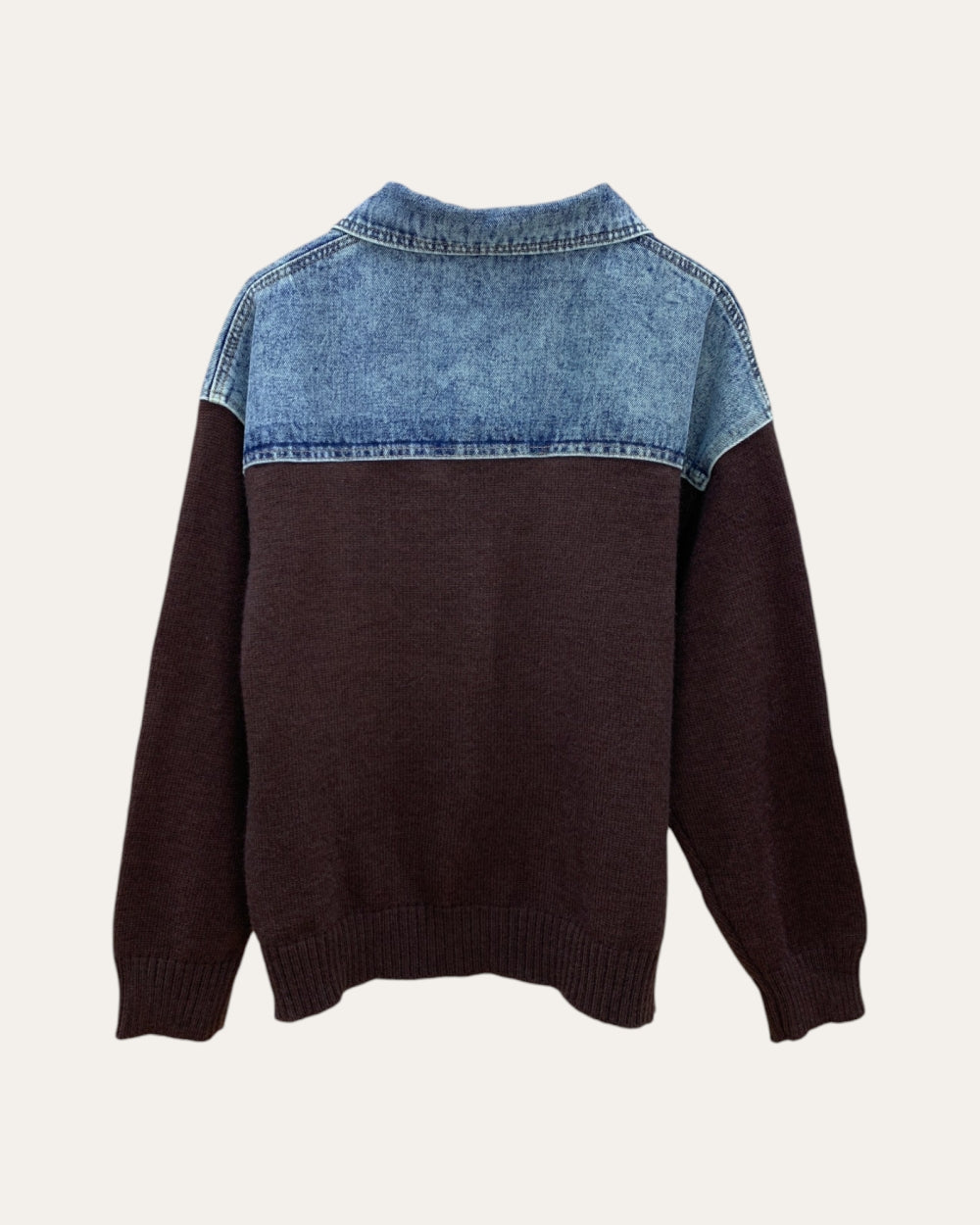 Denim Panel Button Knit Cardigan - Zilvina