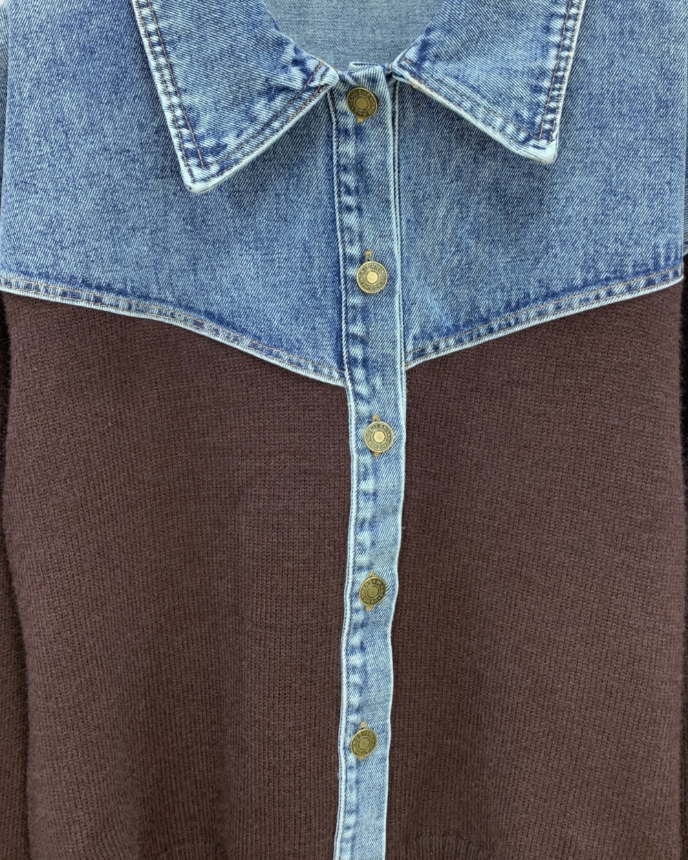 Denim Panel Button Knit Cardigan - Zilvina