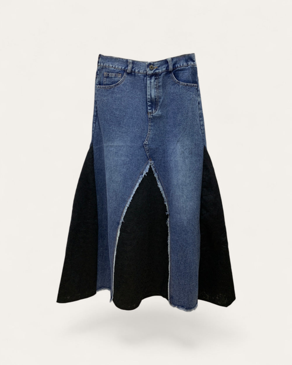 Denim Panel Contrast Maxi Skirt - Zilvina