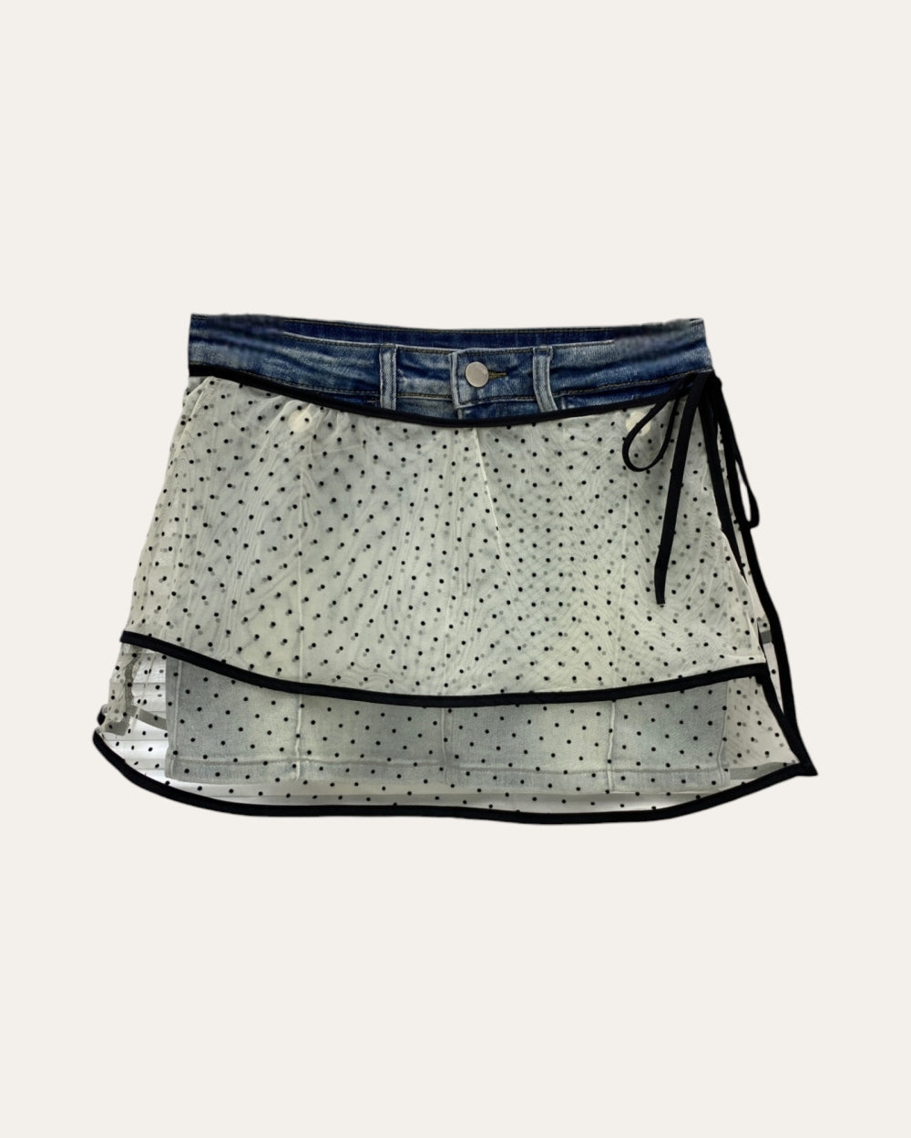 Denim Waist Polka Dot Mesh Skirt - Zilvina