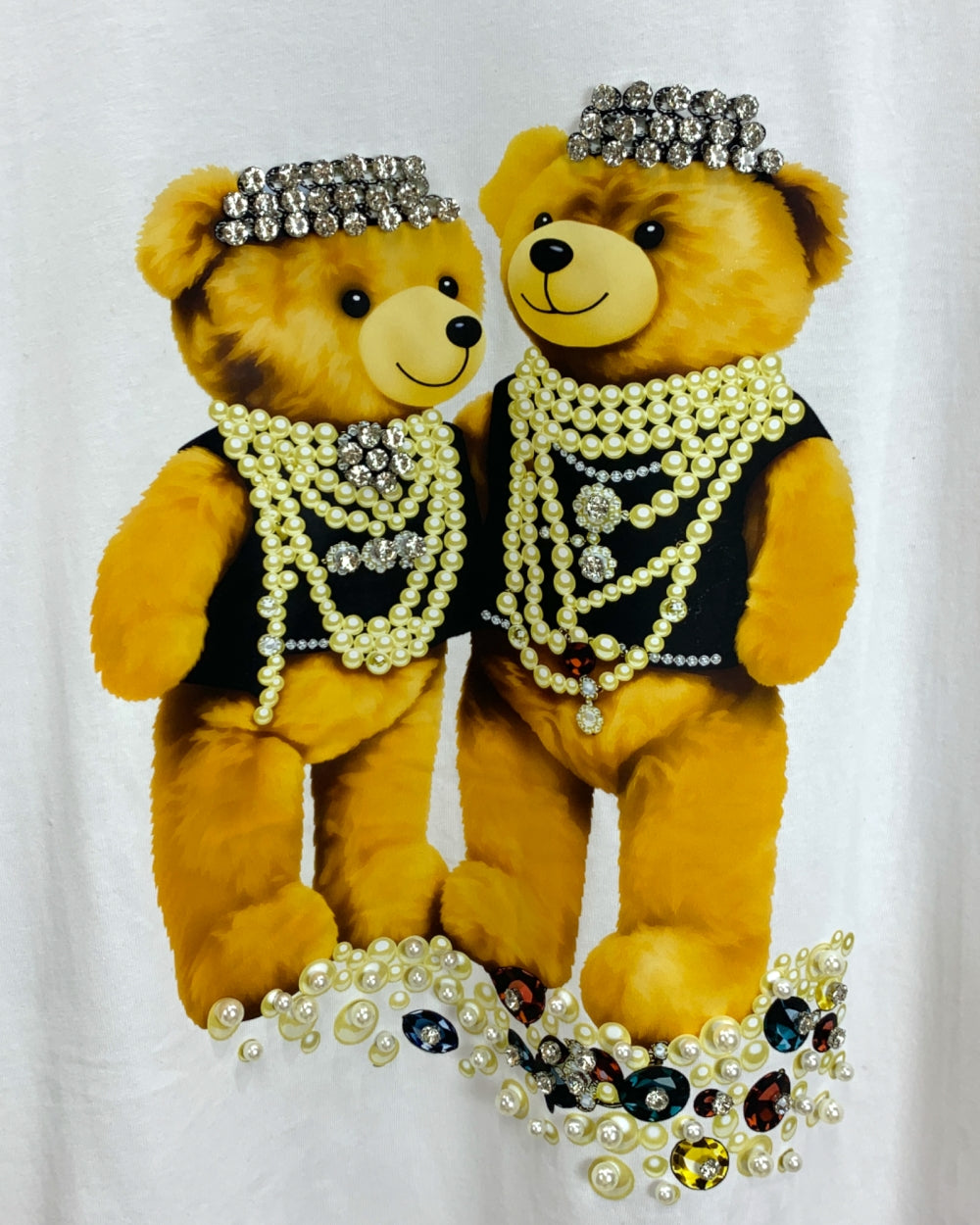 Double Teddy Pearl Detail Short Sleeve Tee - Zilvina