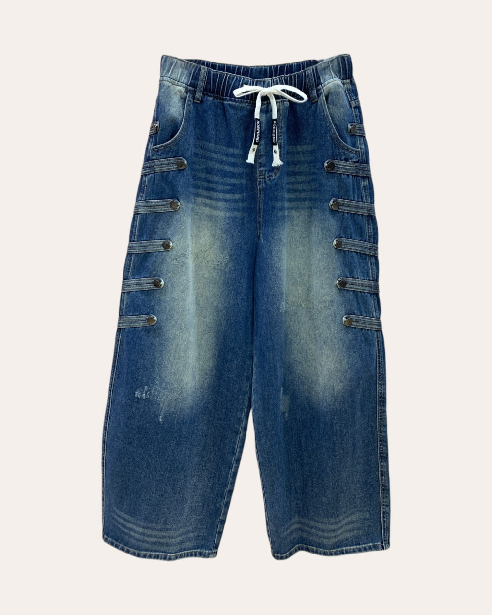 Drawstring Side-Tab Barrel Jeans - Zilvina